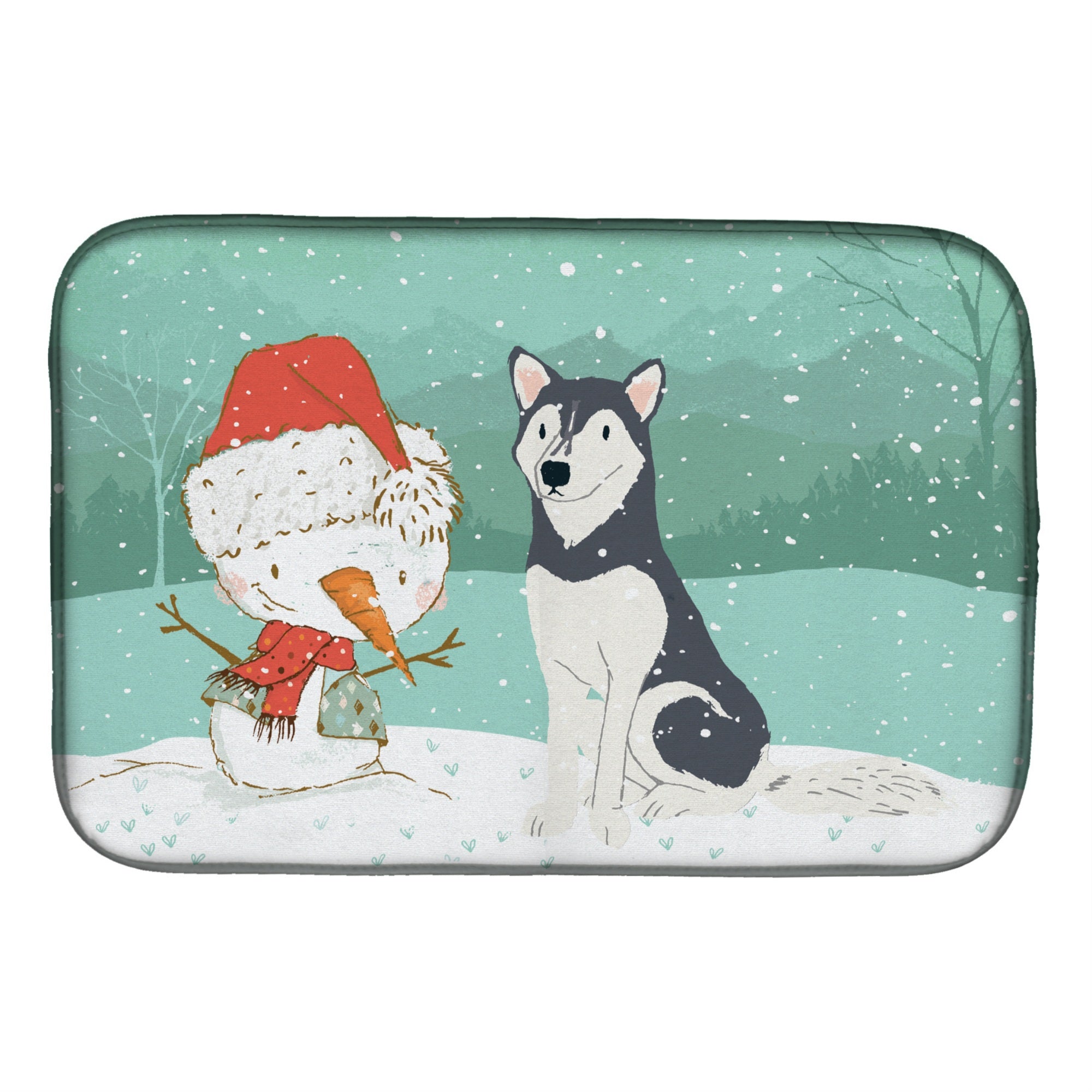 'Caroline'S Treasures Siberian Husky Snowman Christmas Dish Drying Mat, 14 X 21''
