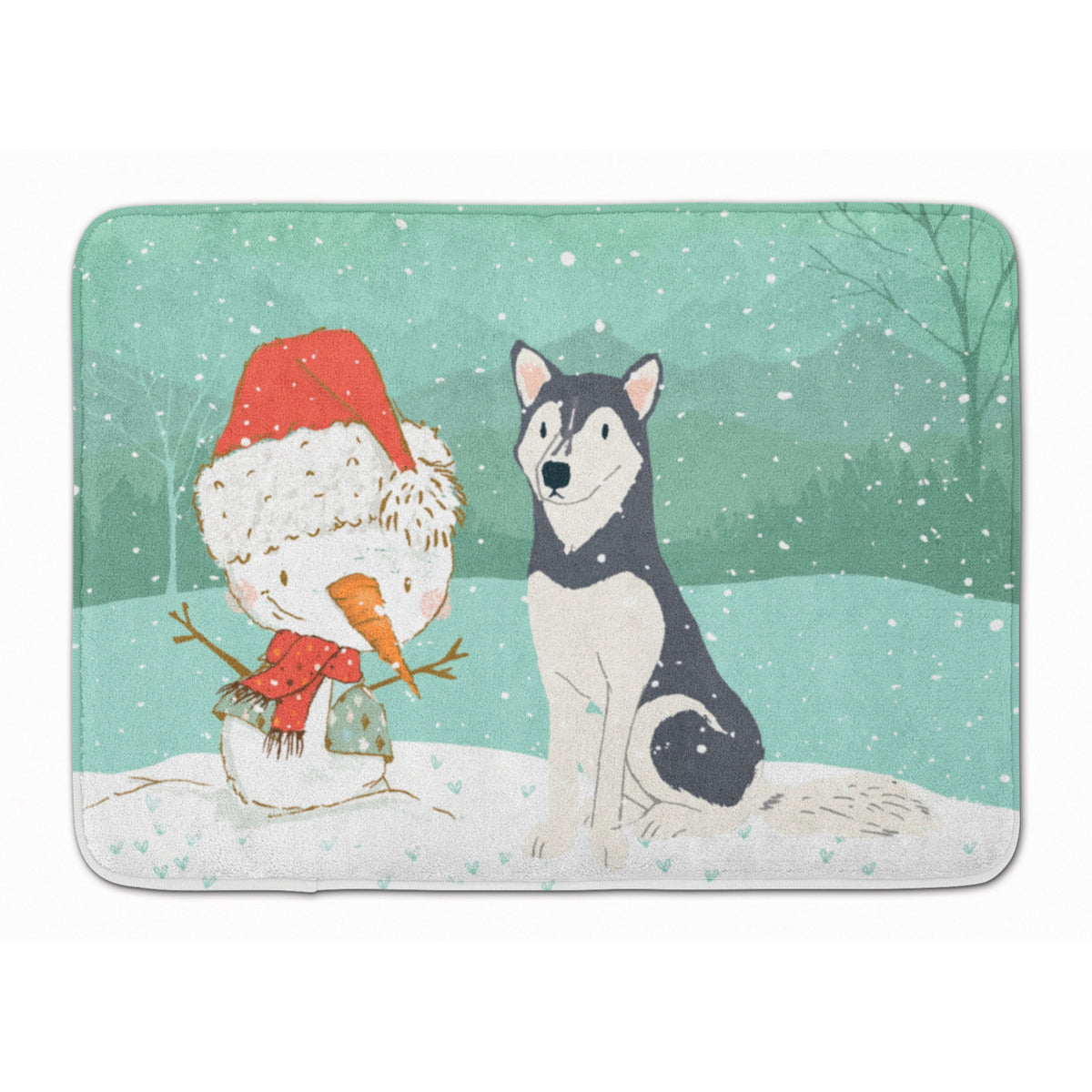 'Caroline'S Treasures Siberian Husky Snowman Christmas Machine Washable Memory Foam Mat, Multicolor''