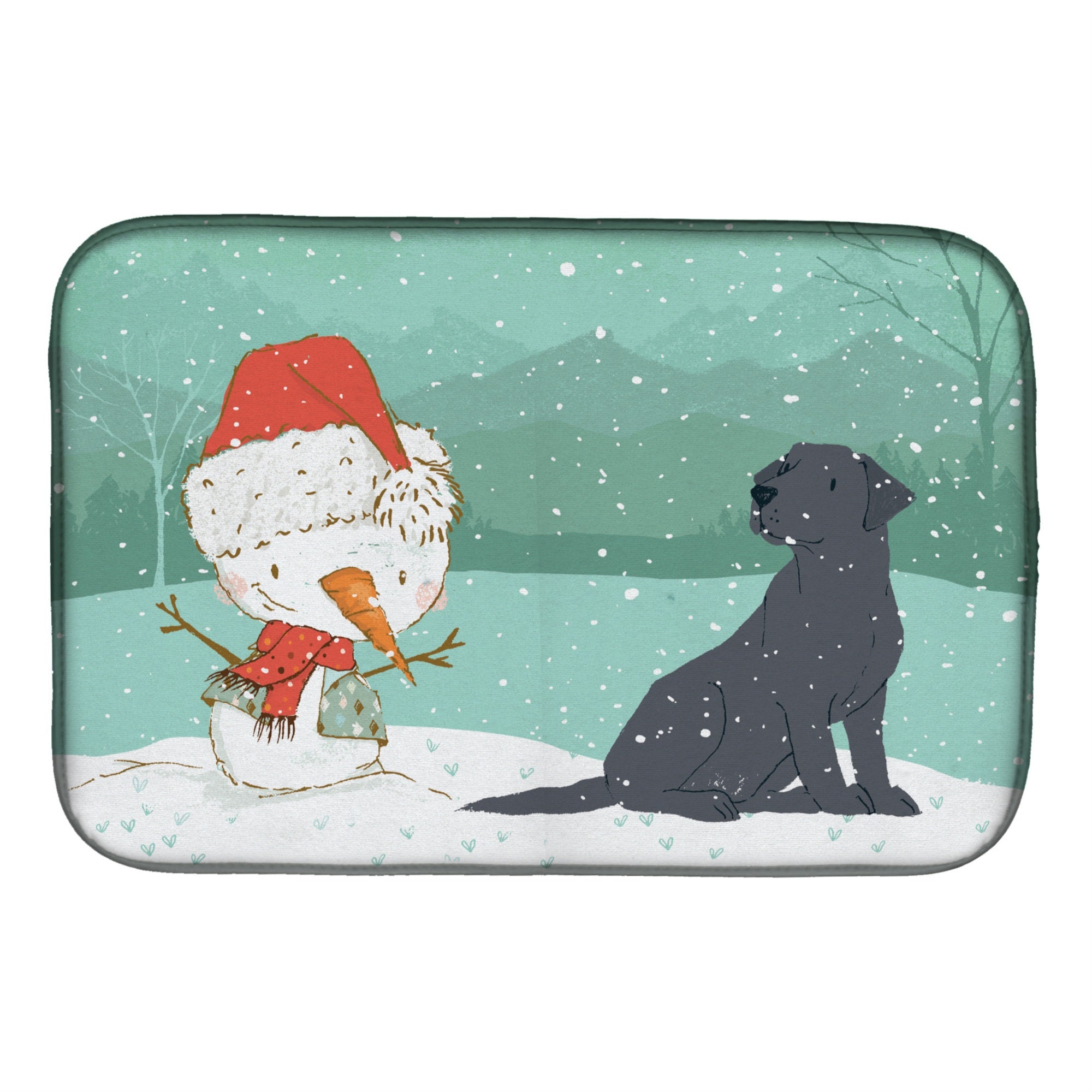 'Caroline'S Treasures Black Labrador Snowman Christmas Dish Drying Mat, 14 X 21, Multicolor''