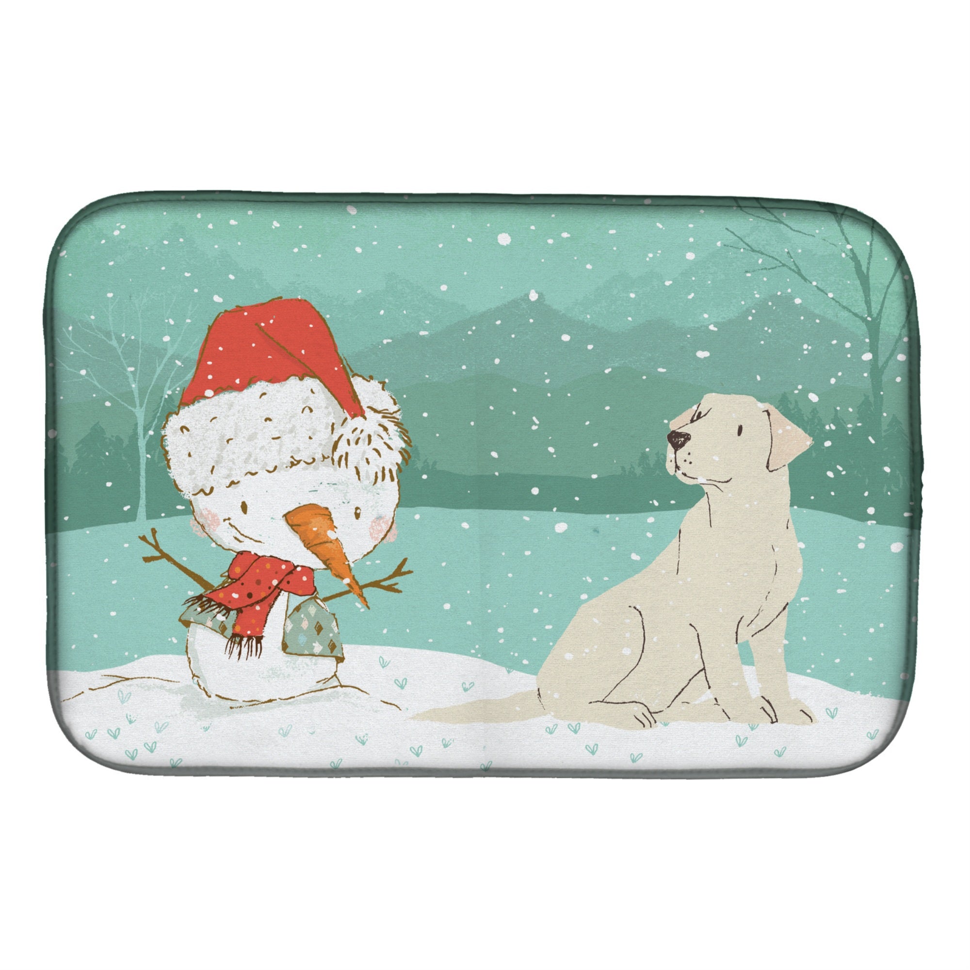 'Caroline'S Treasures Yellow Labrador Snowman Christmas Dish Drying Mat, 14 X 21''