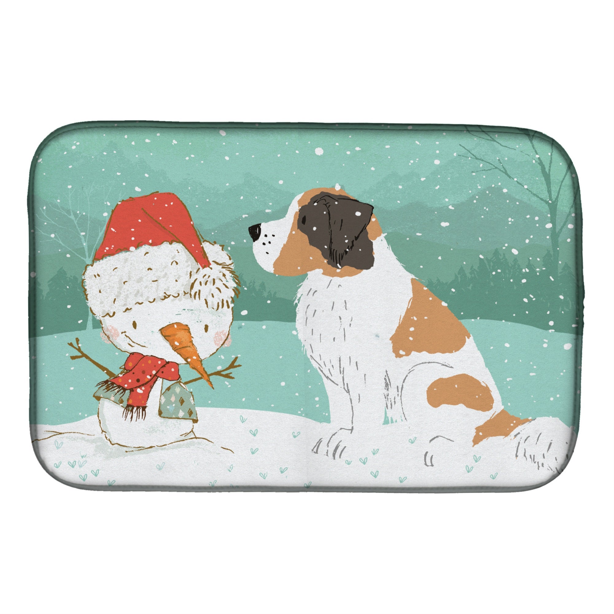 'Caroline'S Treasures Saint Bernard Snowman Christmas Dish Drying Mat, 14 X 21''