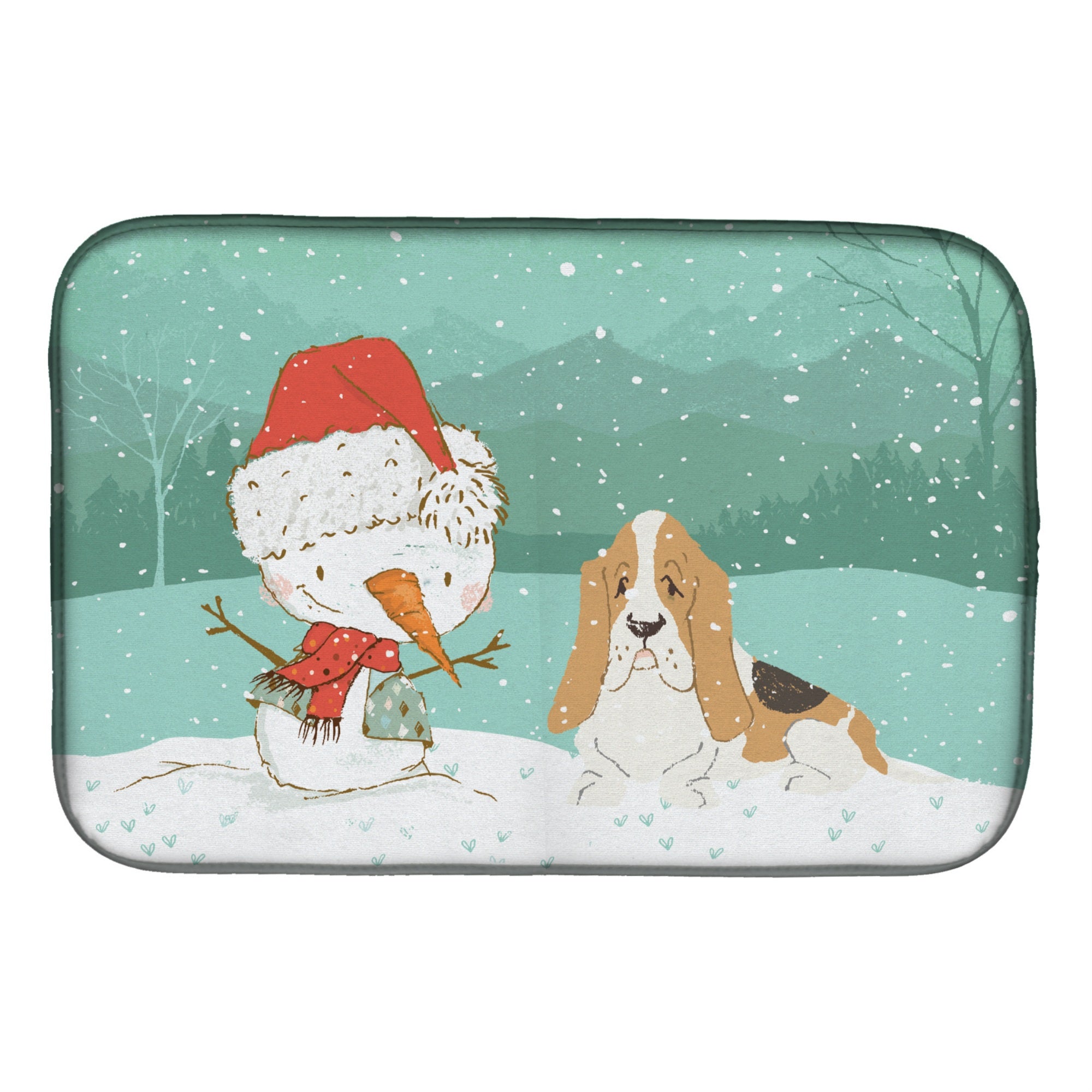 'Caroline'S Treasures Basset Hound Snowman Christmas Dish Drying Mat, 14 X 21''