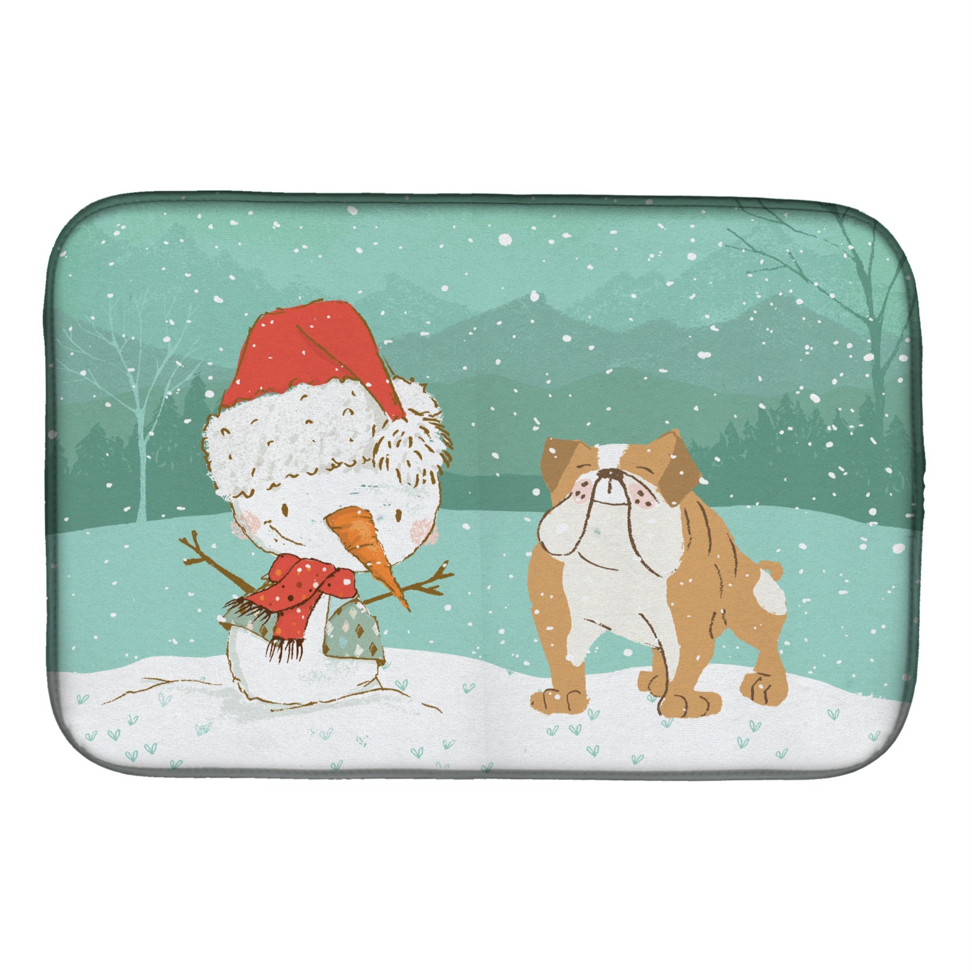 'Caroline'S Treasures English Bulldog Snowman Christmas Dish Drying Mat, 14 X 21''