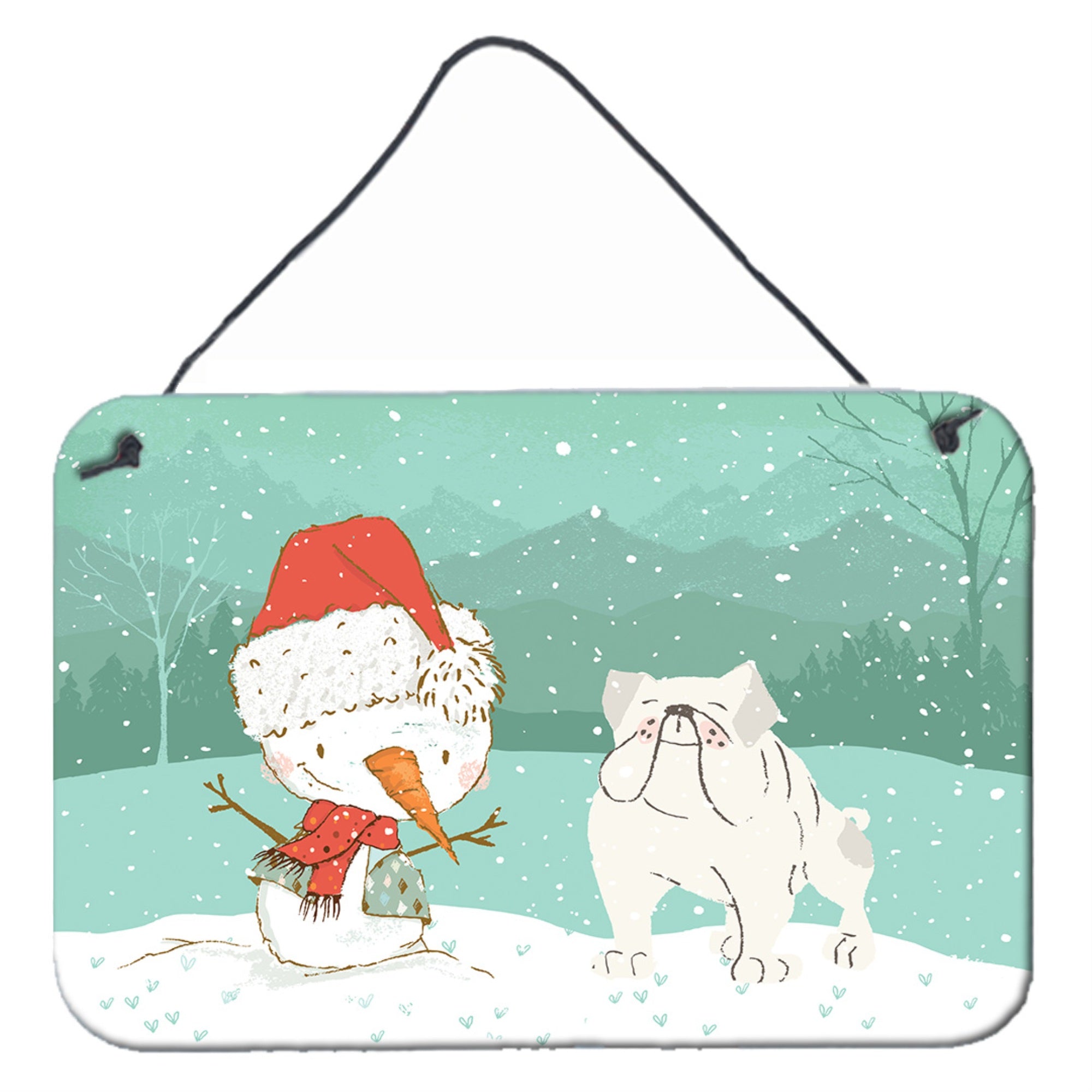 Caroline'S Treasures White English Bulldog Snowman Christmas Wall Or Door Hanging Prints