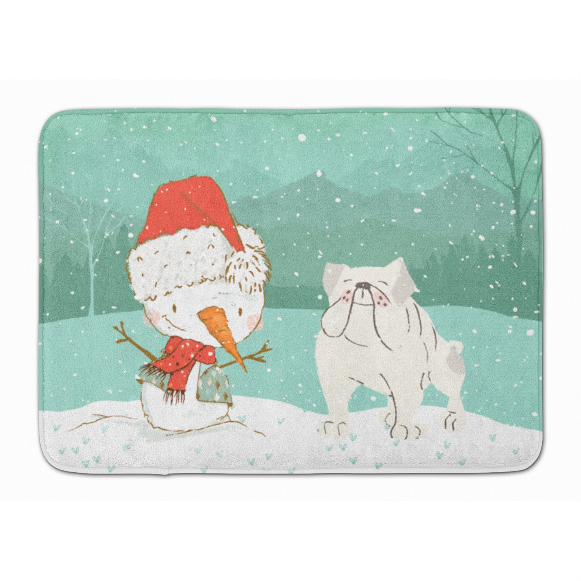 Caroline'S Treasures White English Bulldog Snowman Christmas Machine Washable Memory Foam Mat
