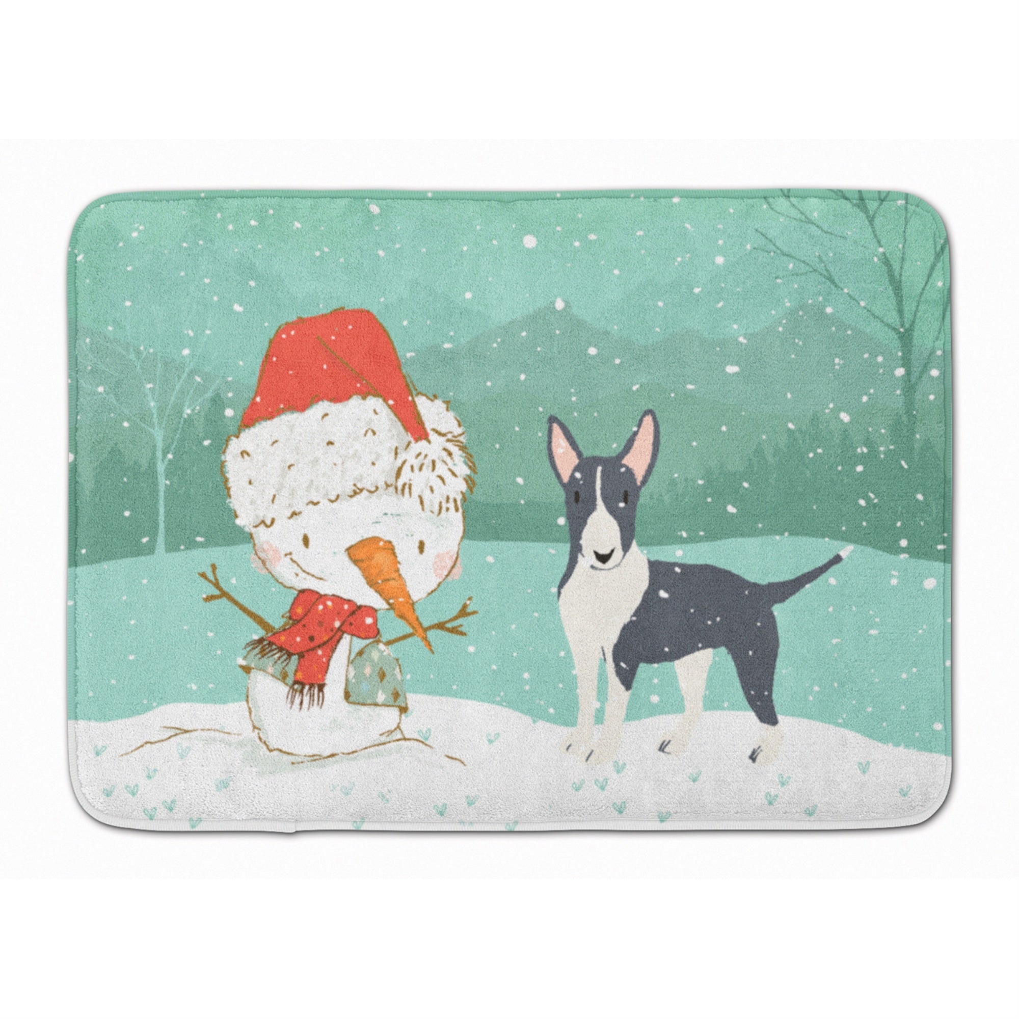 'Caroline'S Treasures Black Bull Terrier Snowman Christmas Machine Washable Memory Foam Mat, Multicolor''