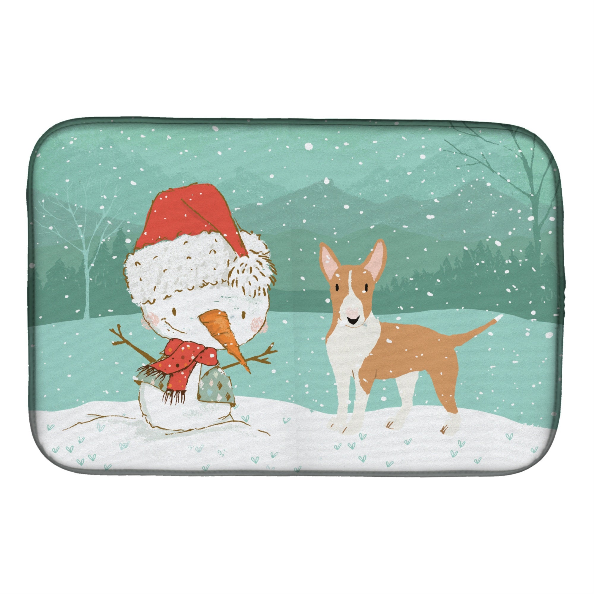 'Caroline'S Treasures Fawn Bull Terrier Snowman Christmas Dish Drying Mat, 14 X 21''