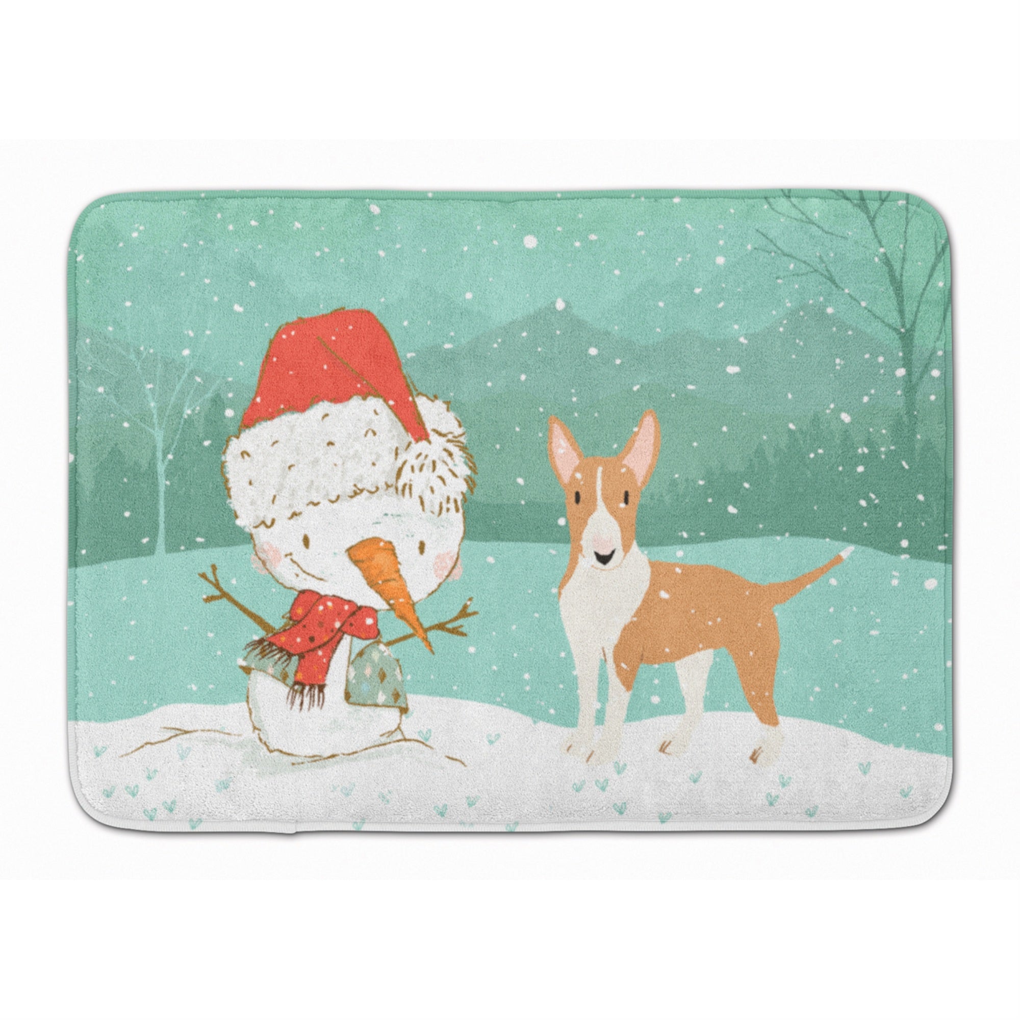 'Caroline'S Treasures Fawn Bull Terrier Snowman Christmas Machine Washable Memory Foam Mat, Multicolor''