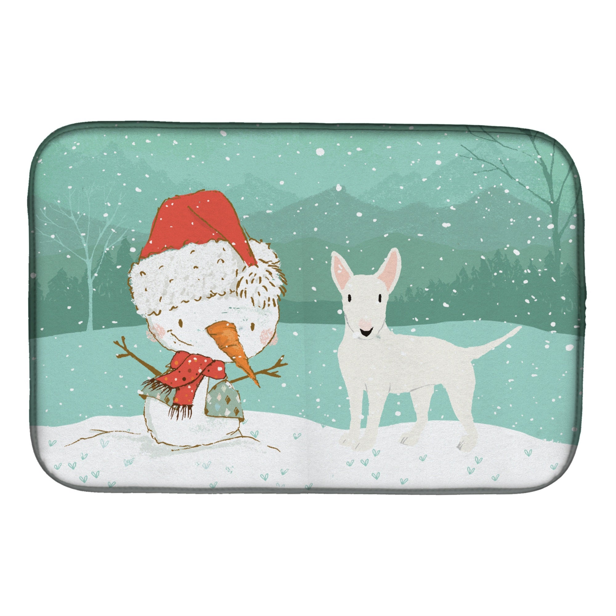 'Caroline'S Treasures White Bull Terrier Snowman Christmas Dish Drying Mat, 14 X 21''