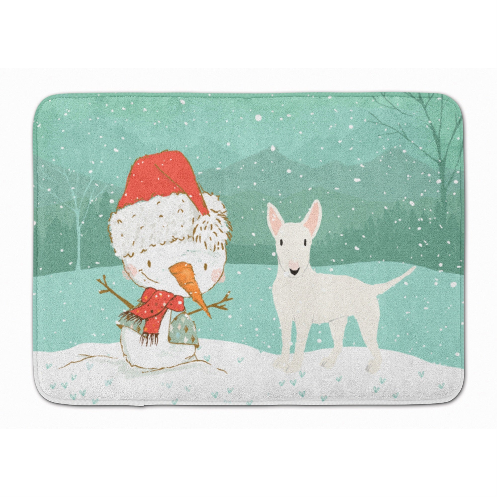 Caroline'S Treasures White Bull Terrier Snowman Christmas Machine Washable Memory Foam Mat