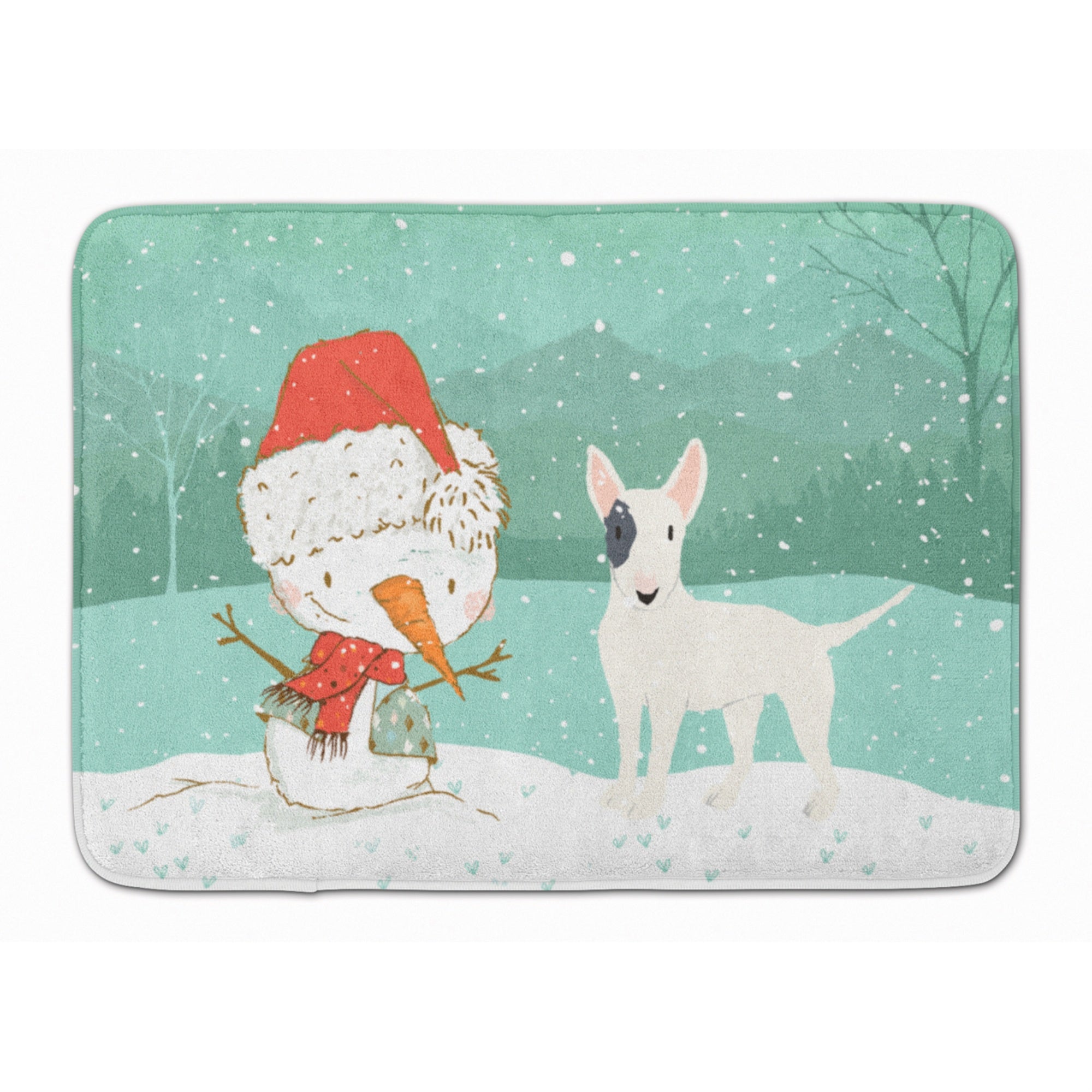 Caroline'S Treasures White Spot Bull Terrier Snowman Christmas Machine Washable Memory Foam Mat