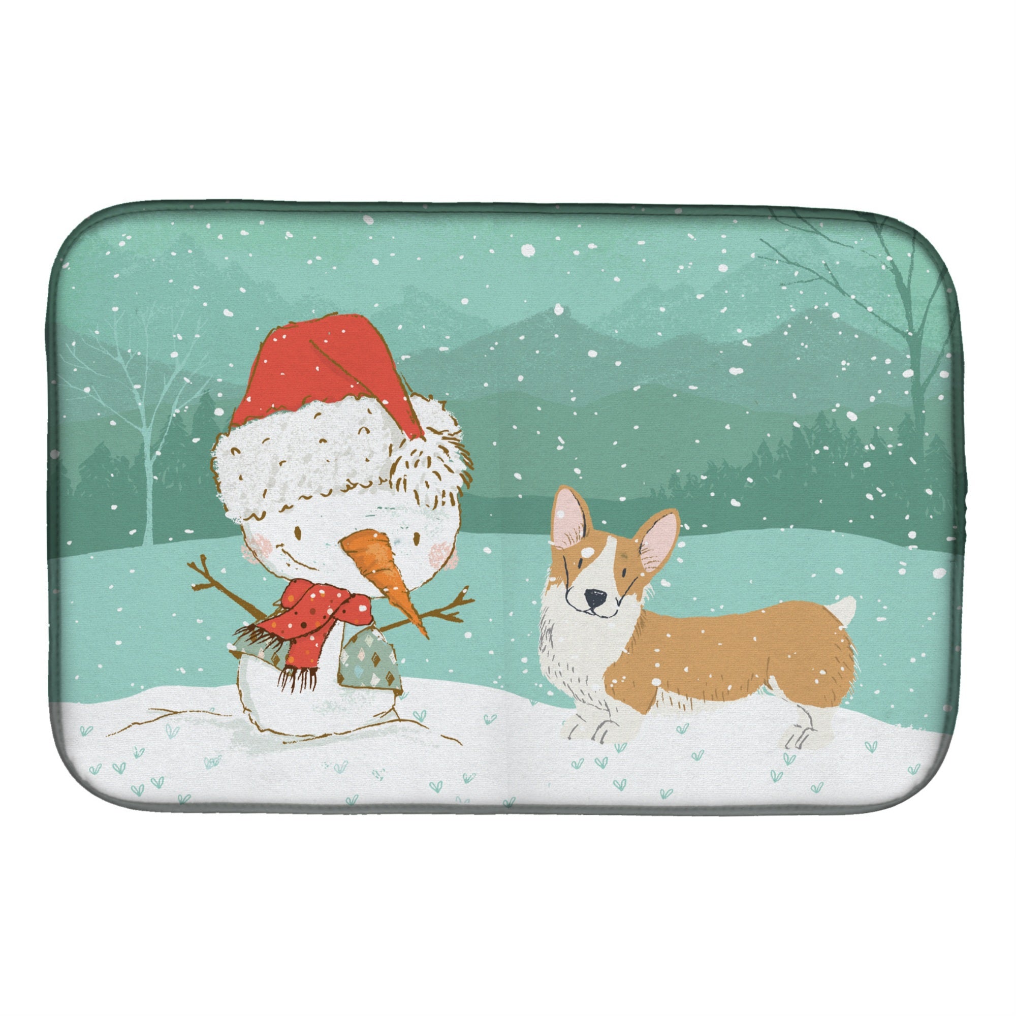 'Caroline'S Treasures Pembroke Corgi Snowman Christmas Dish Drying Mat, 14 X 21, Multicolor''