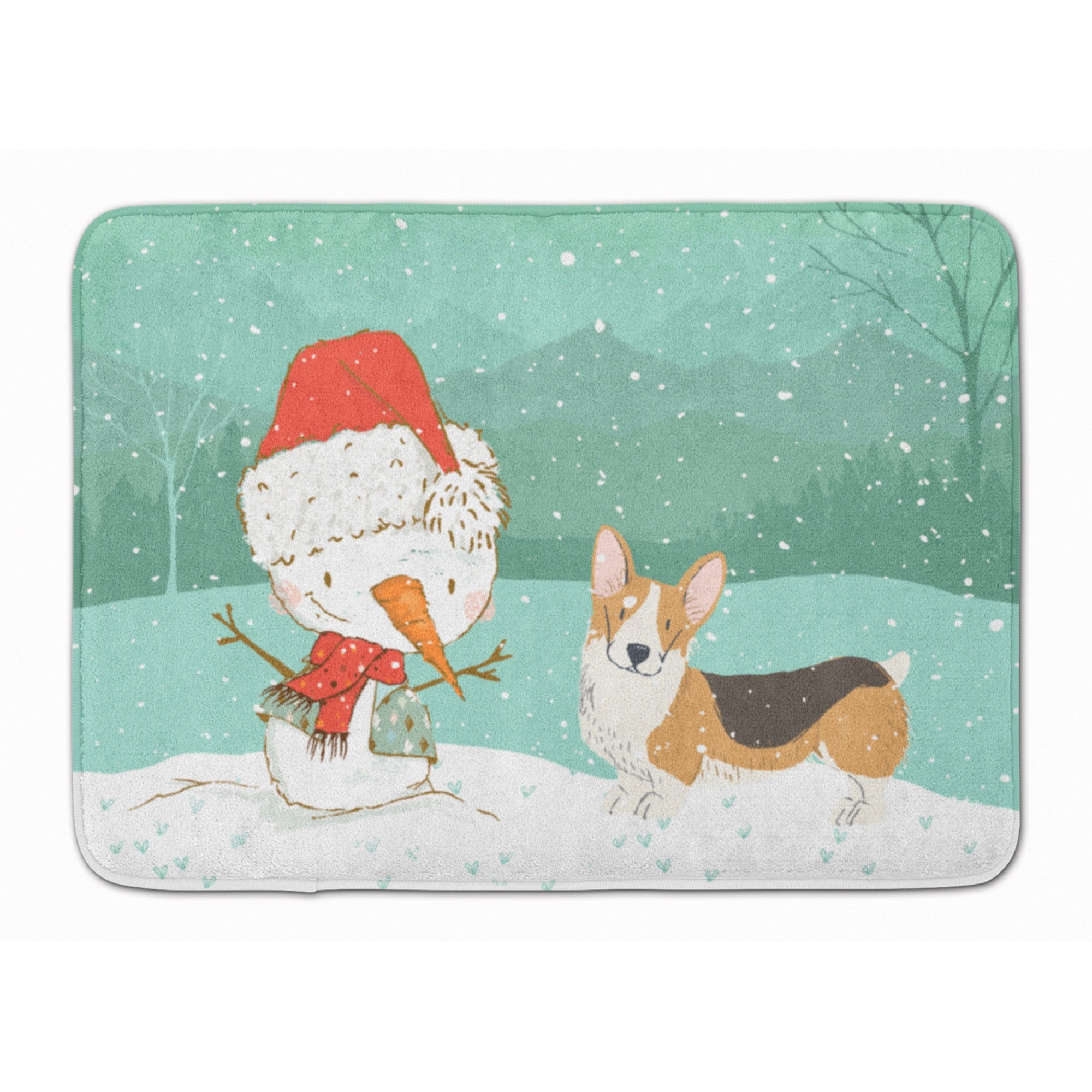 'Caroline'S Treasures Tricolor Pembroke Corgi Snowman Christmas Machine Washable Memory Foam Mat, Multicolor''
