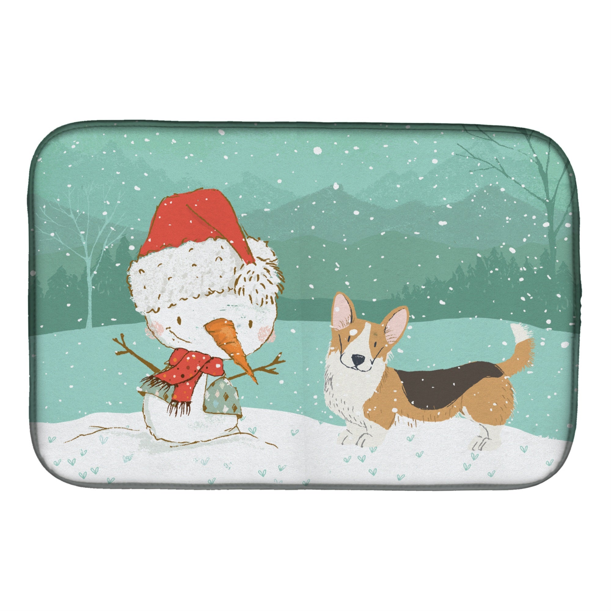'Caroline'S Treasures Tricolor Cardigan Corgi Snowman Christmas Dish Drying Mat, 14 X 21, Multicolor''