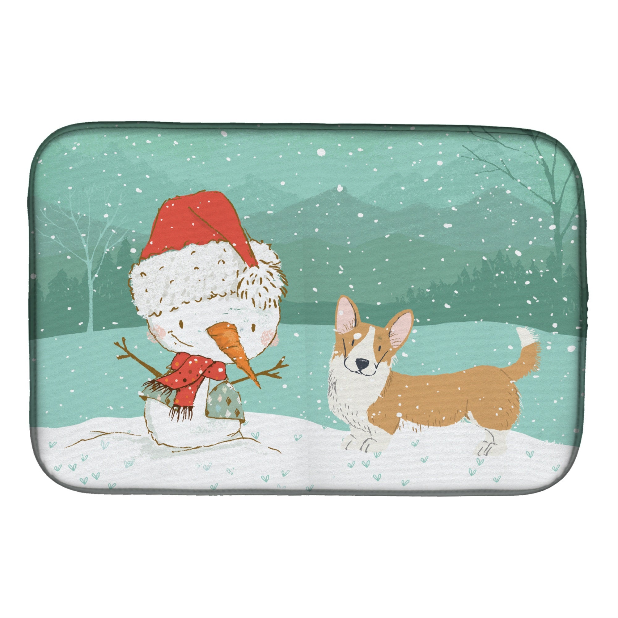 'Caroline'S Treasures Cardigan Corgi Snowman Christmas Dish Drying Mat, 14 X 21''