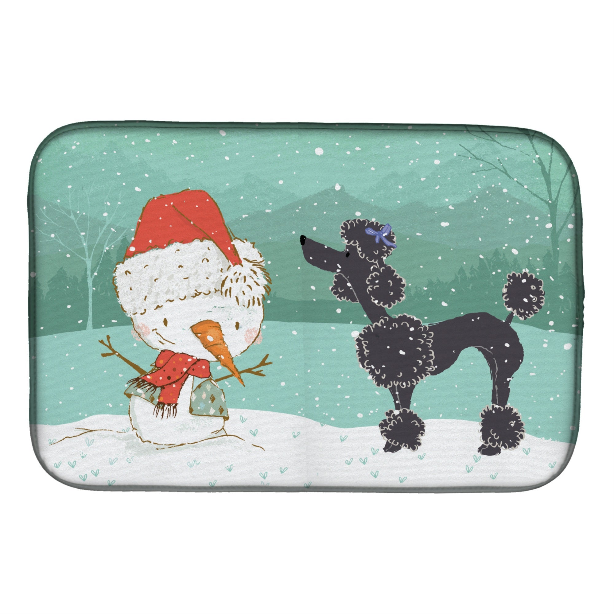 'Caroline'S Treasures Black Poodle Snowman Christmas Dish Drying Mat, 14 X 21''