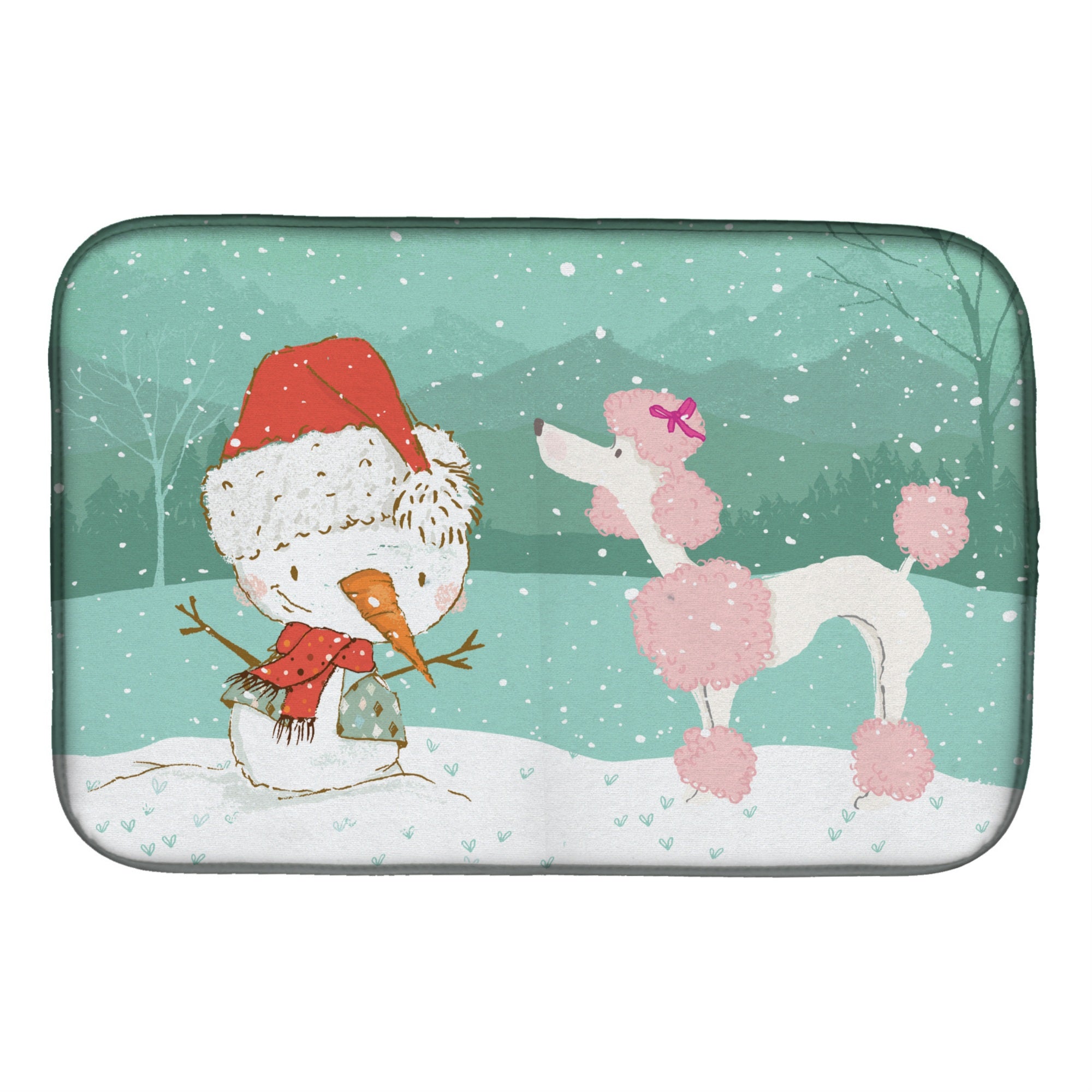 'Caroline'S Treasures Pink Poodle Snowman Christmas Dish Drying Mat, 14 X 21''