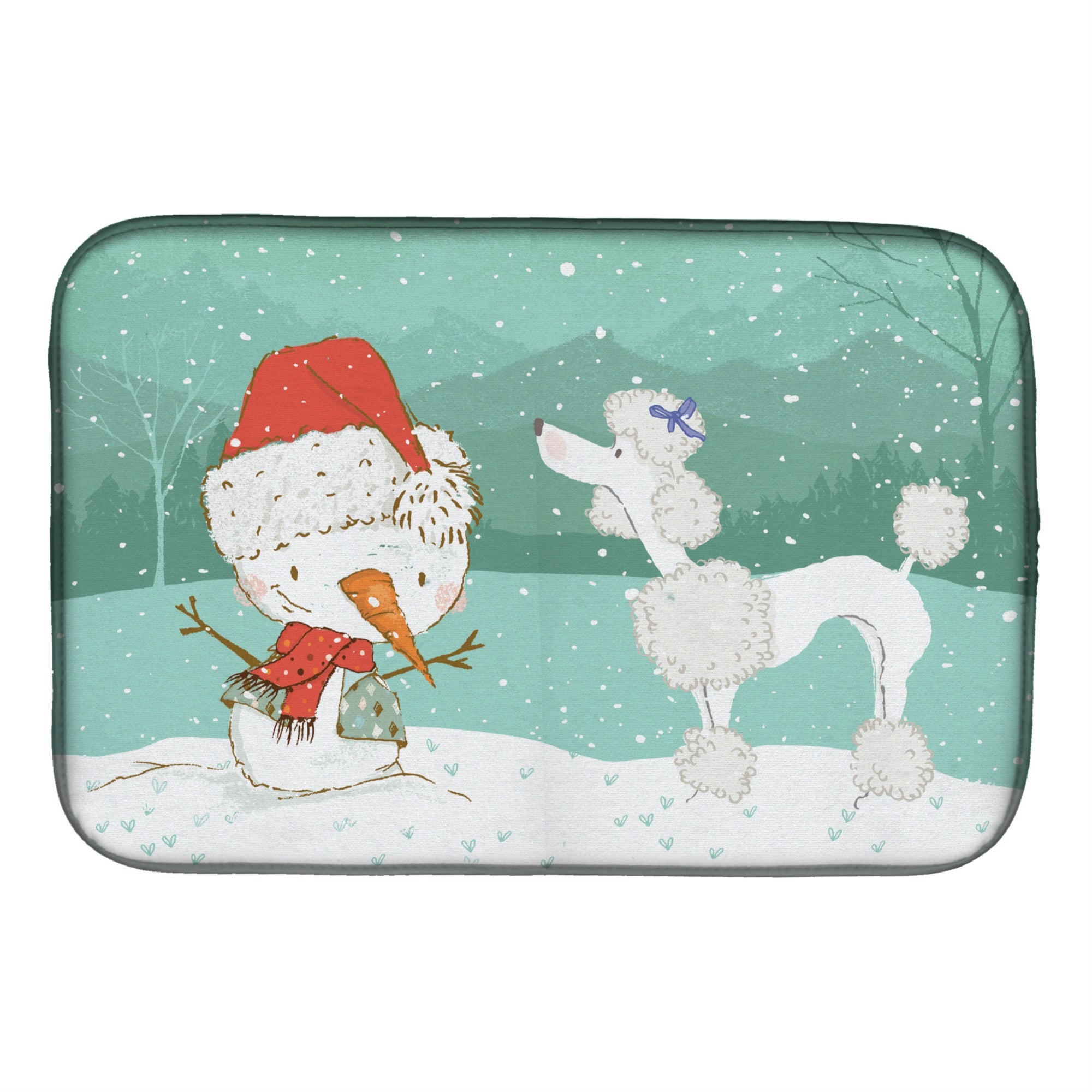 'Caroline'S Treasures White Poodle Snowman Christmas Dish Drying Mat, 14 X 21''