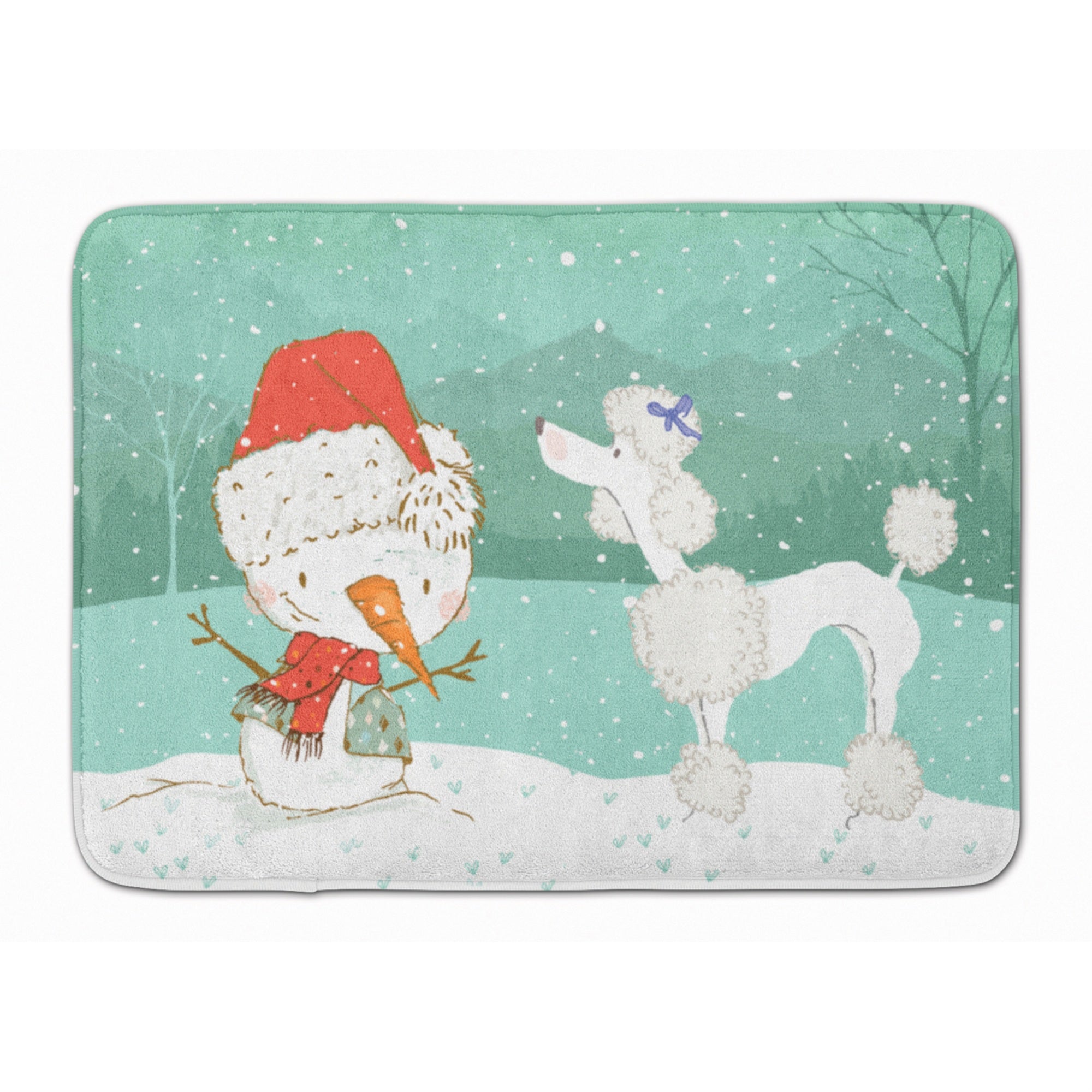 Caroline'S Treasures White Poodle Snowman Christmas Machine Washable Memory Foam Mat