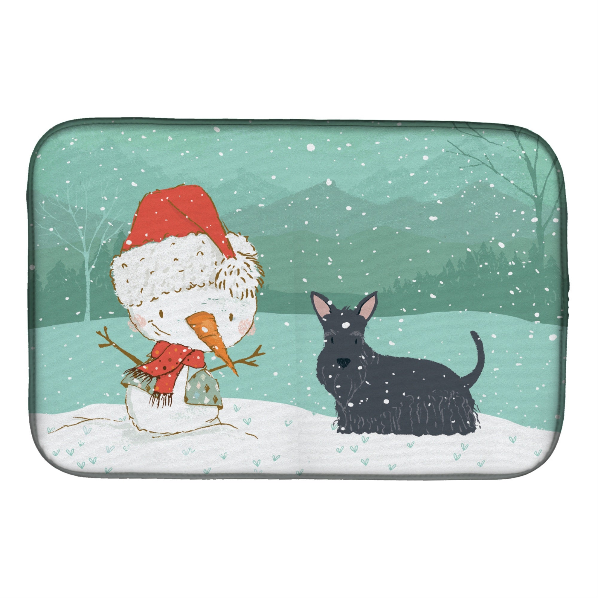 'Caroline'S Treasures Scottish Terrier Snowman Christmas Dish Drying Mat, 14 X 21, Multicolor''