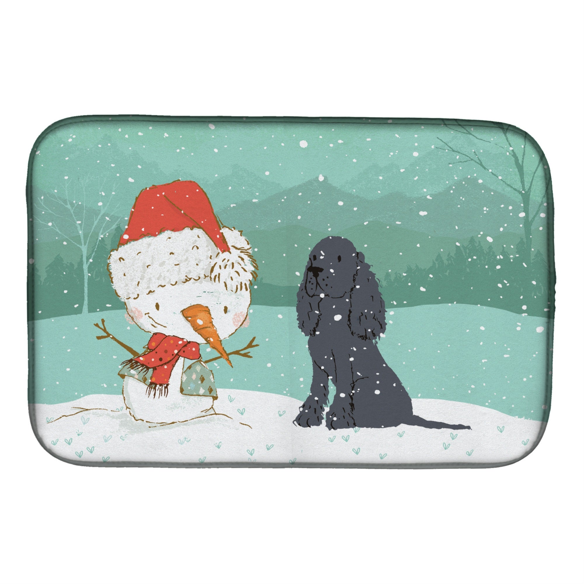 'Caroline'S Treasures Black Spaniel Snowman Christmas Dish Drying Mat, 14 X 21''
