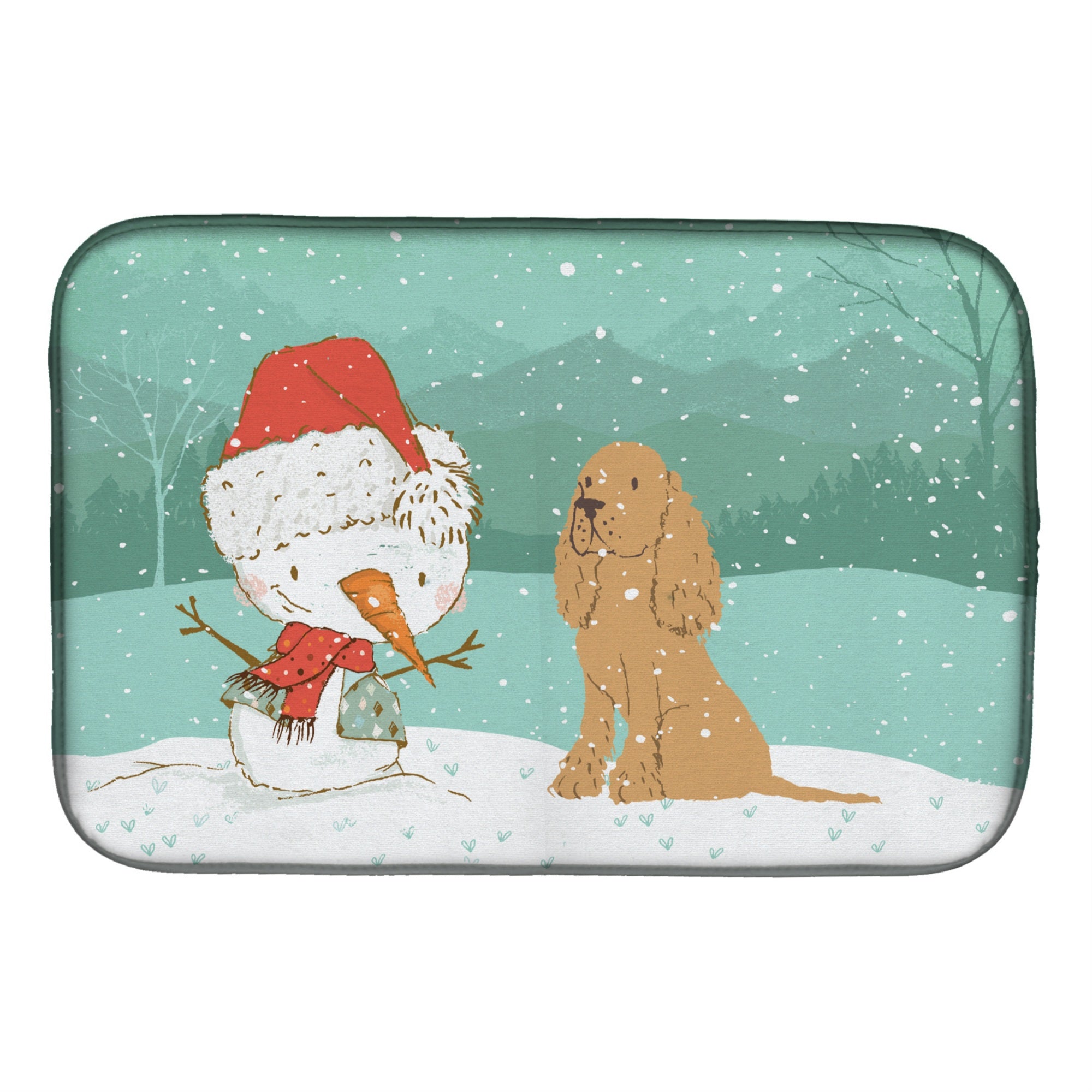 'Caroline'S Treasures Tan Spaniel Snowman Christmas Dish Drying Mat, 14 X 21, Multicolor''