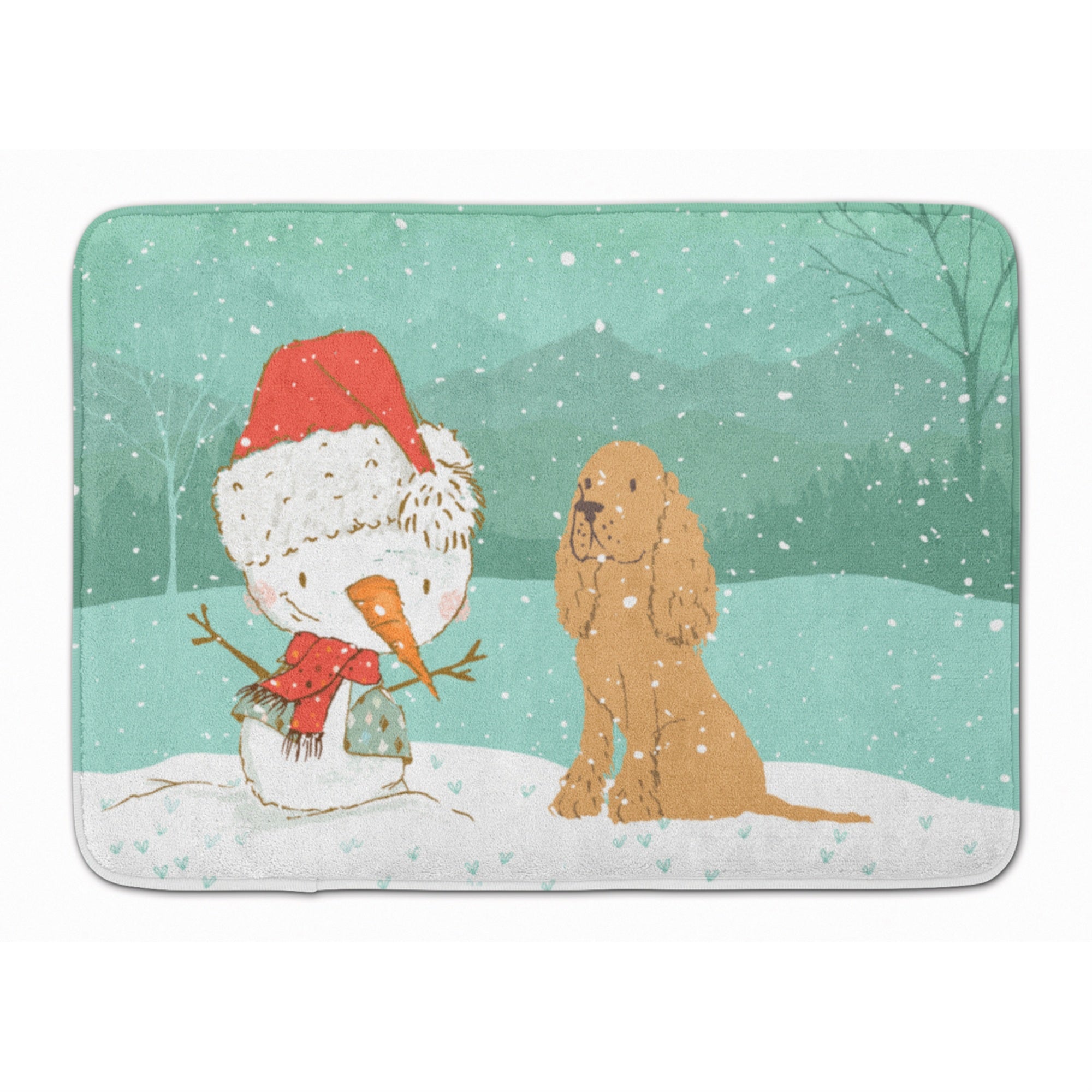 'Caroline'S Treasures Tan Spaniel Snowman Christmas Machine Washable Memory Foam Mat, Multicolor''