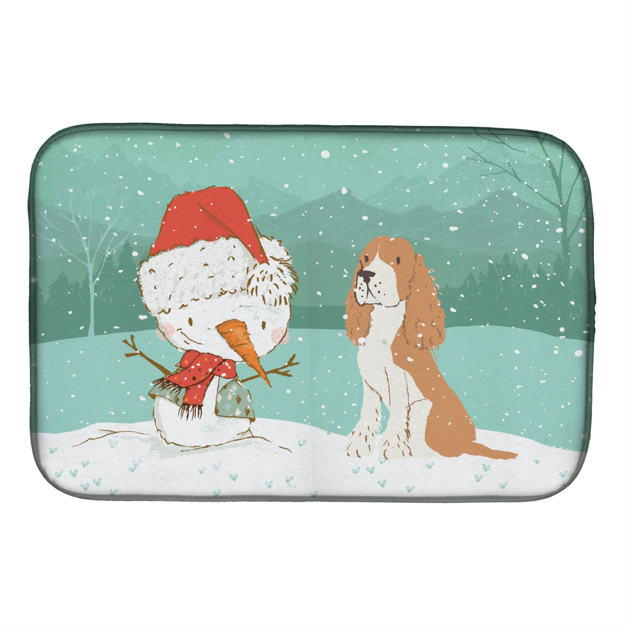 'Caroline'S Treasures Red Spaniel Snowman Christmas Dish Drying Mat, 14 X 21, Multicolor''