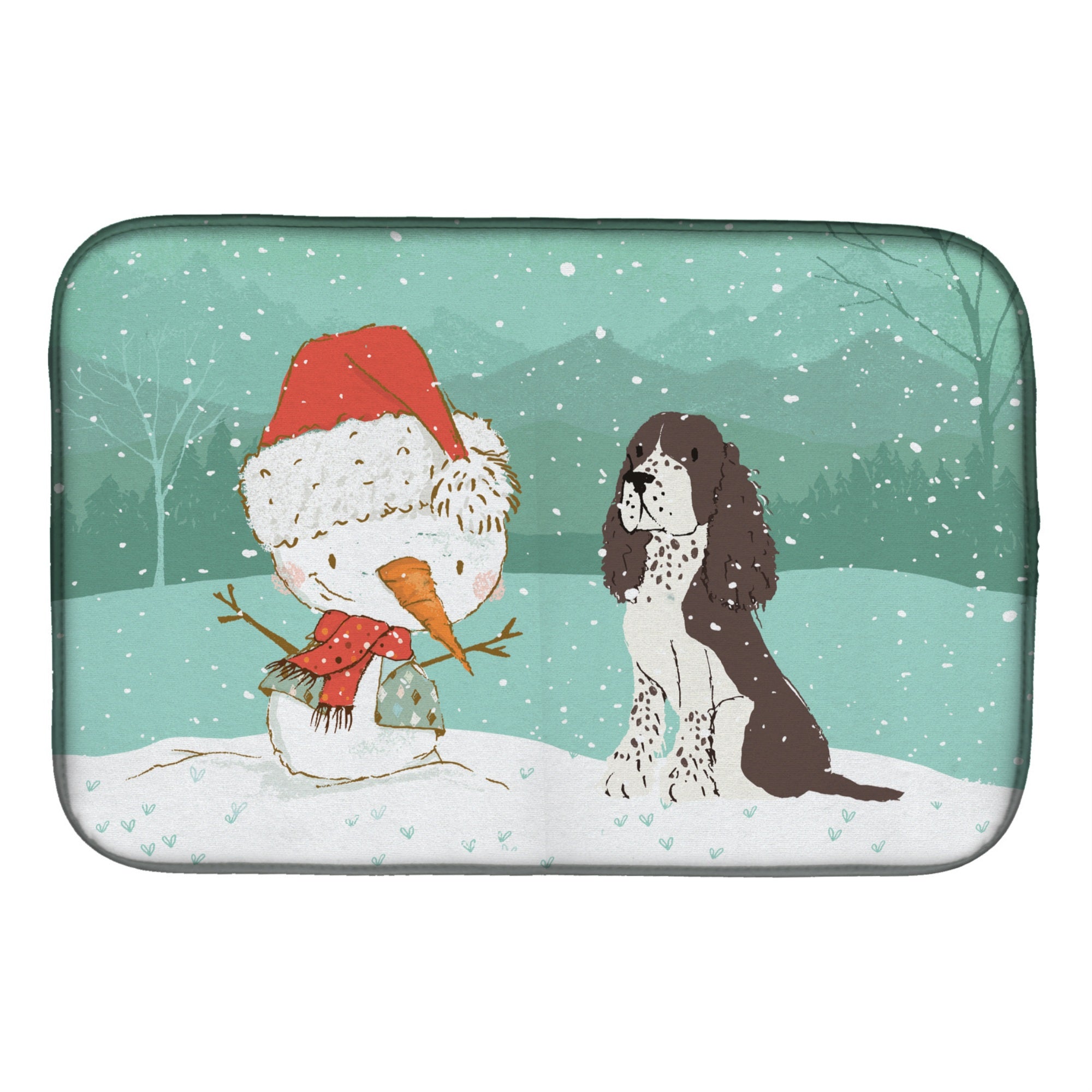 'Caroline'S Treasures Brown English Springer Spaniel Snowman Christmas Dish Drying Mat, 14 X 21''