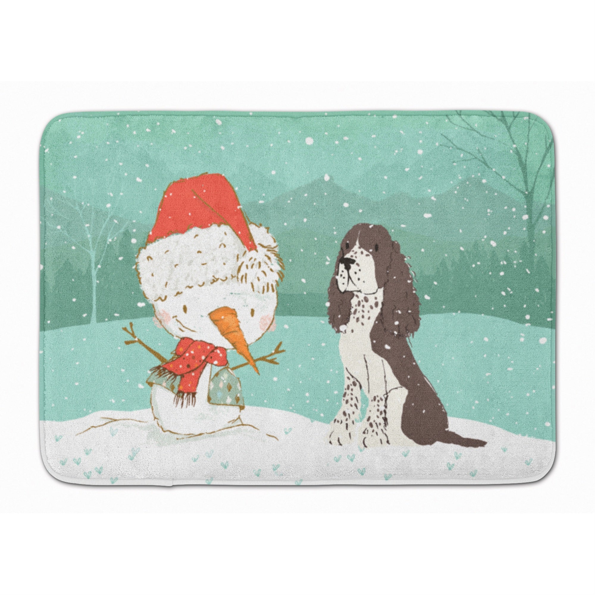 'Caroline'S Treasures Brown English Springer Spaniel Snowman Christmas Machine Washable Memory Foam Mat, Multicolor''