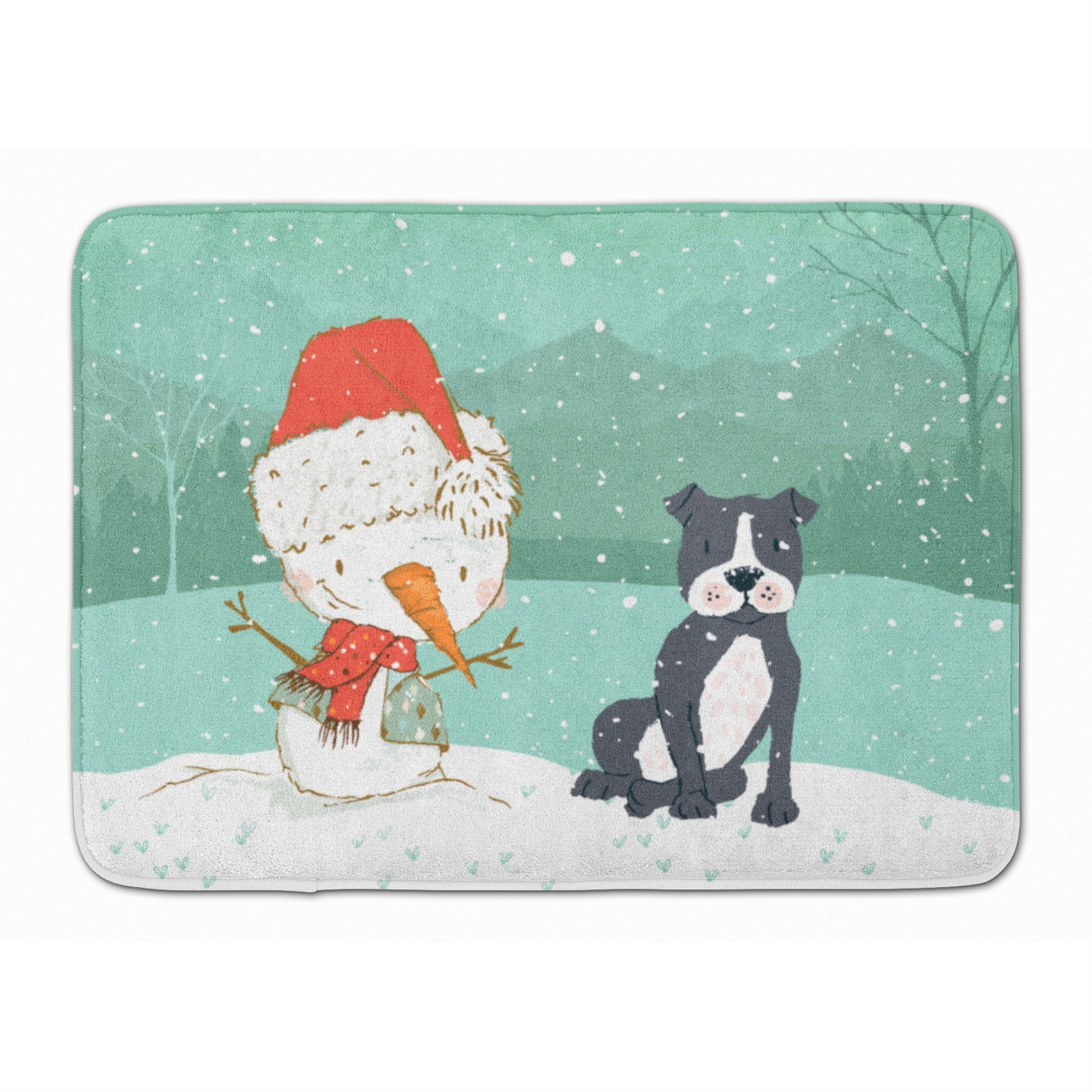 'Caroline'S Treasures Black Staffie Snowman Christmas Machine Washable Memory Foam Mat, Multicolor''