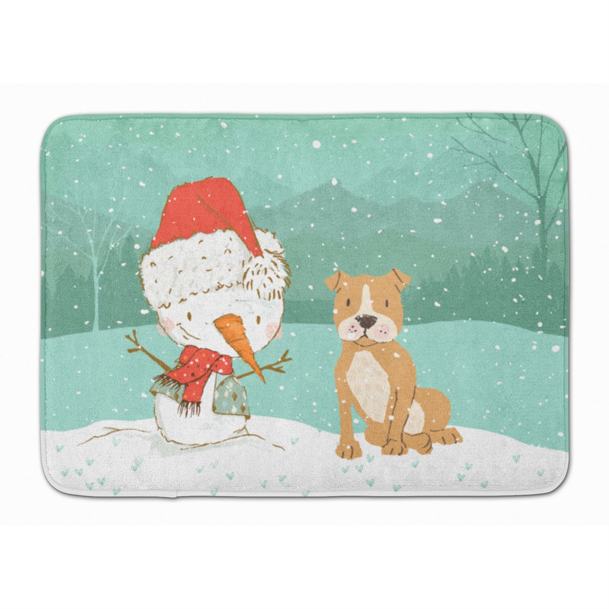 'Caroline'S Treasures Brown Staffie Snowman Christmas Machine Washable Memory Foam Mat, Multicolor''