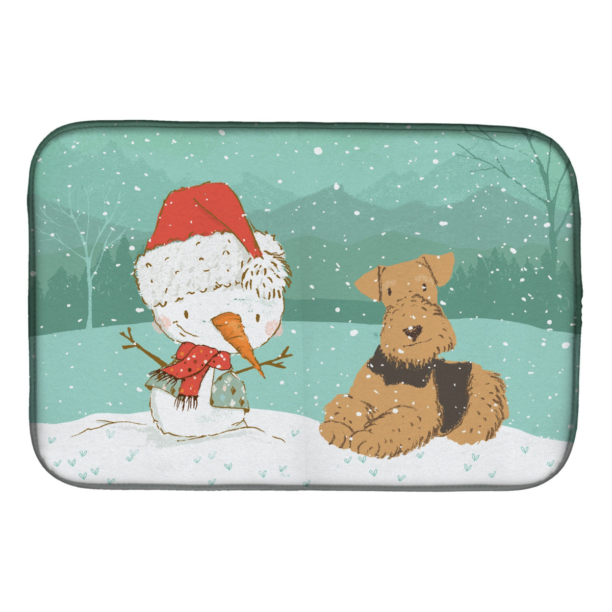 'Caroline'S Treasures Airedale Terrier Snowman Christmas Dish Drying Mat, 14 X 21''