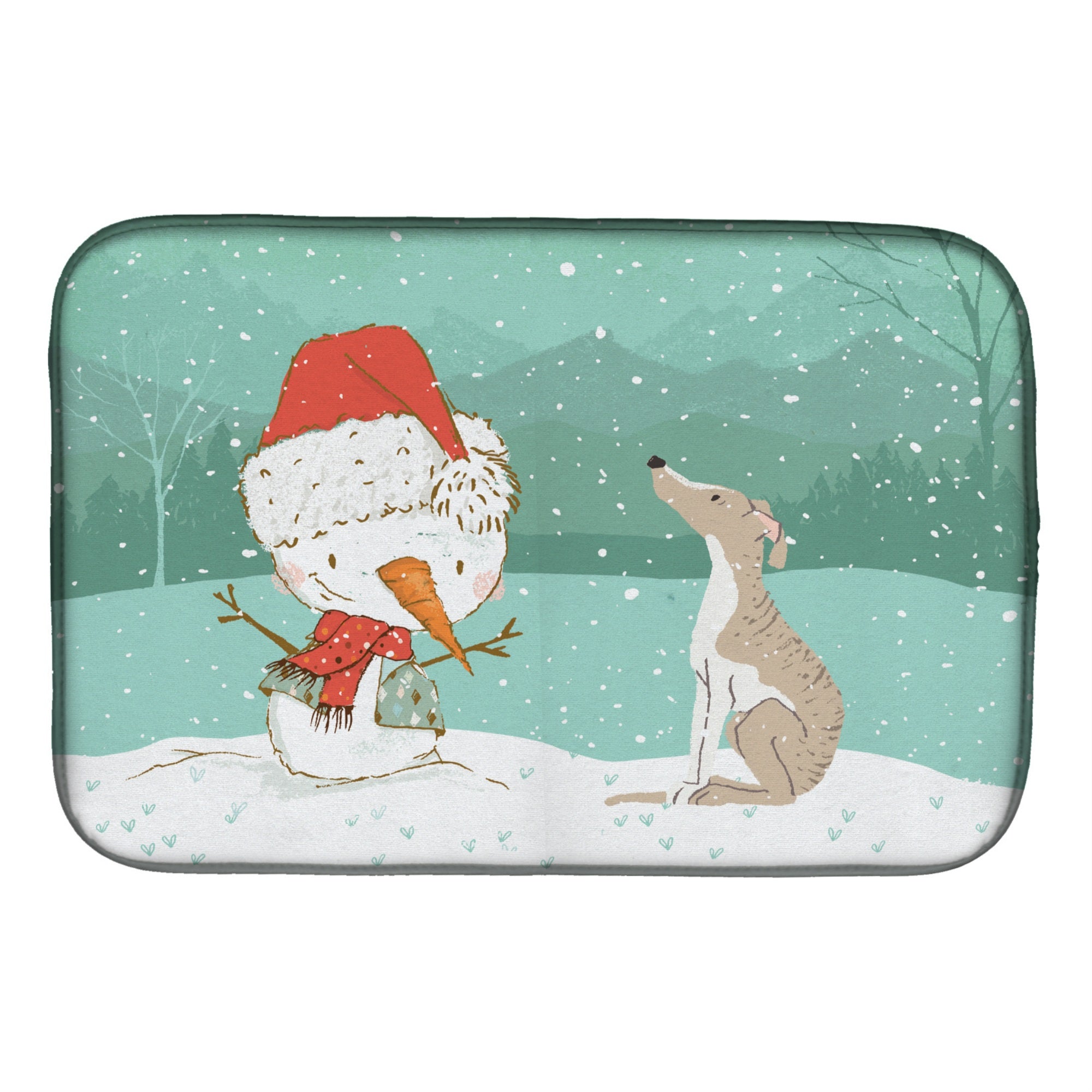 'Caroline'S Treasures Whippet Snowman Christmas Dish Drying Mat, 14 X 21''