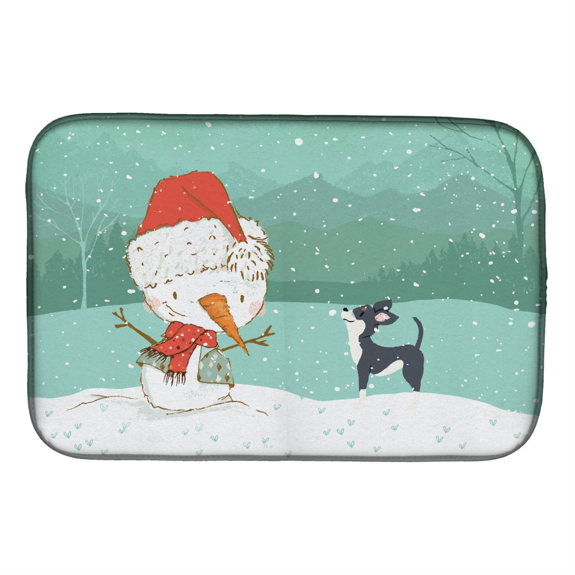 'Caroline'S Treasures Black Chihuahua Snowman Christmas Dish Drying Mat, 14 X 21''