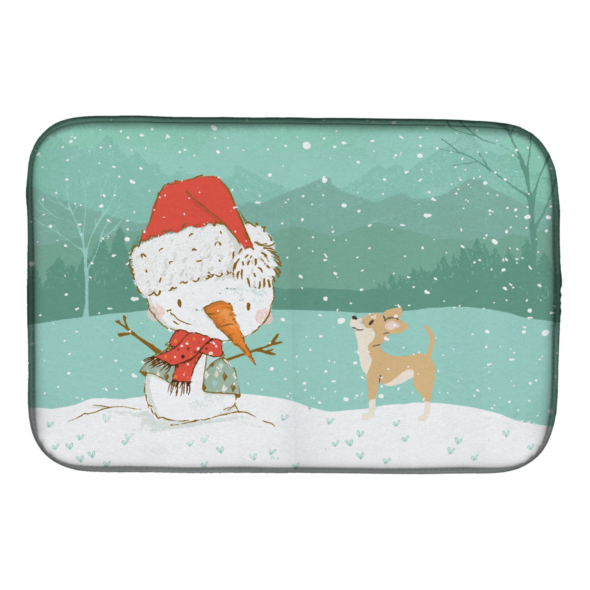 'Caroline'S Treasures Tan Chihuahua Snowman Christmas Dish Drying Mat, 14 X 21''