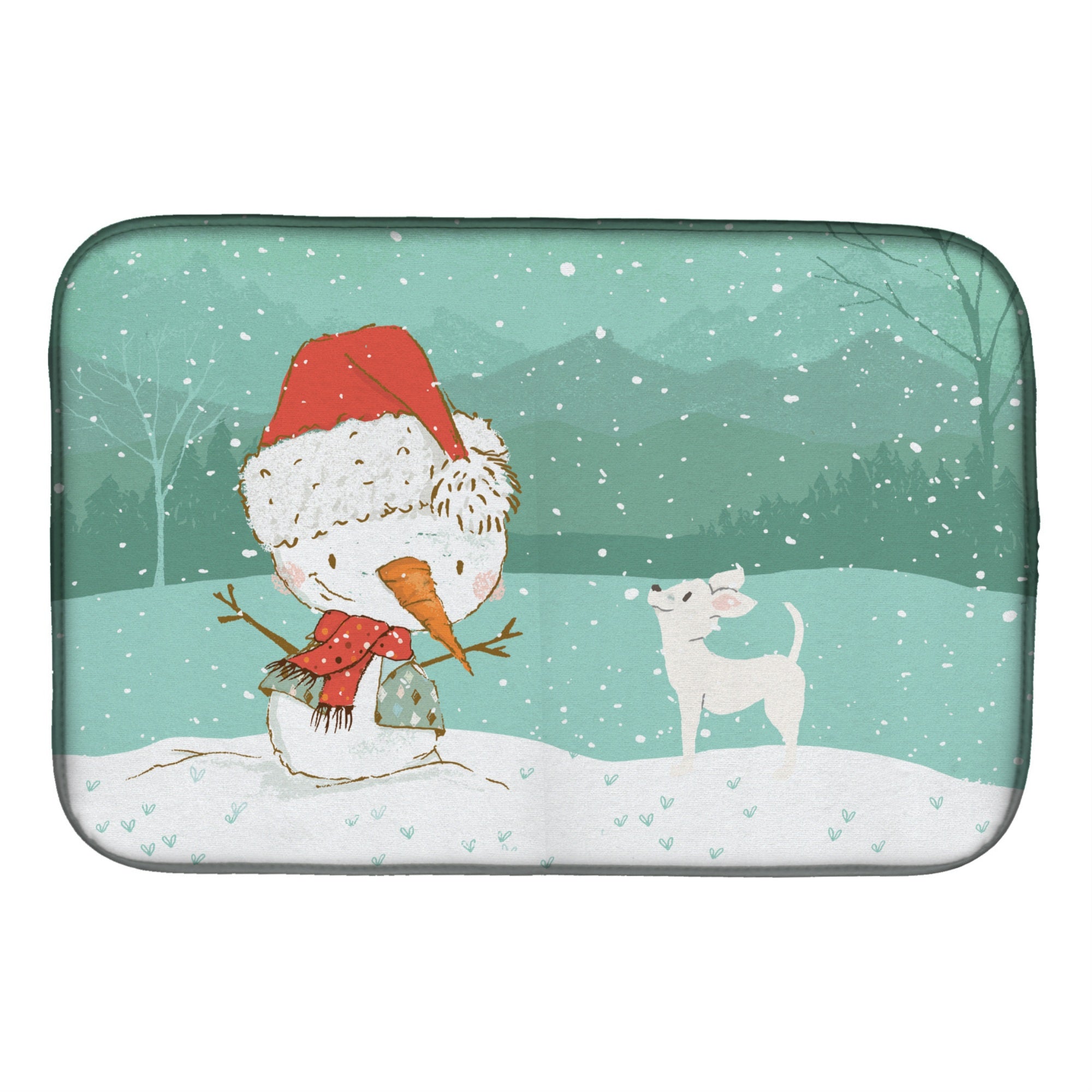 'Caroline'S Treasures White Chihuahua Snowman Christmas Dish Drying Mat, 14 X 21''