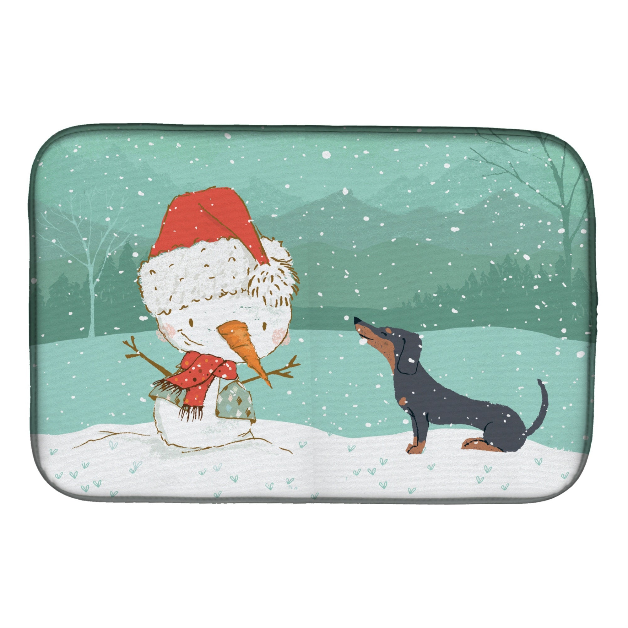 'Caroline'S Treasures Black Tan Dachshund Snowman Christmas Dish Drying Mat, 14 X 21''