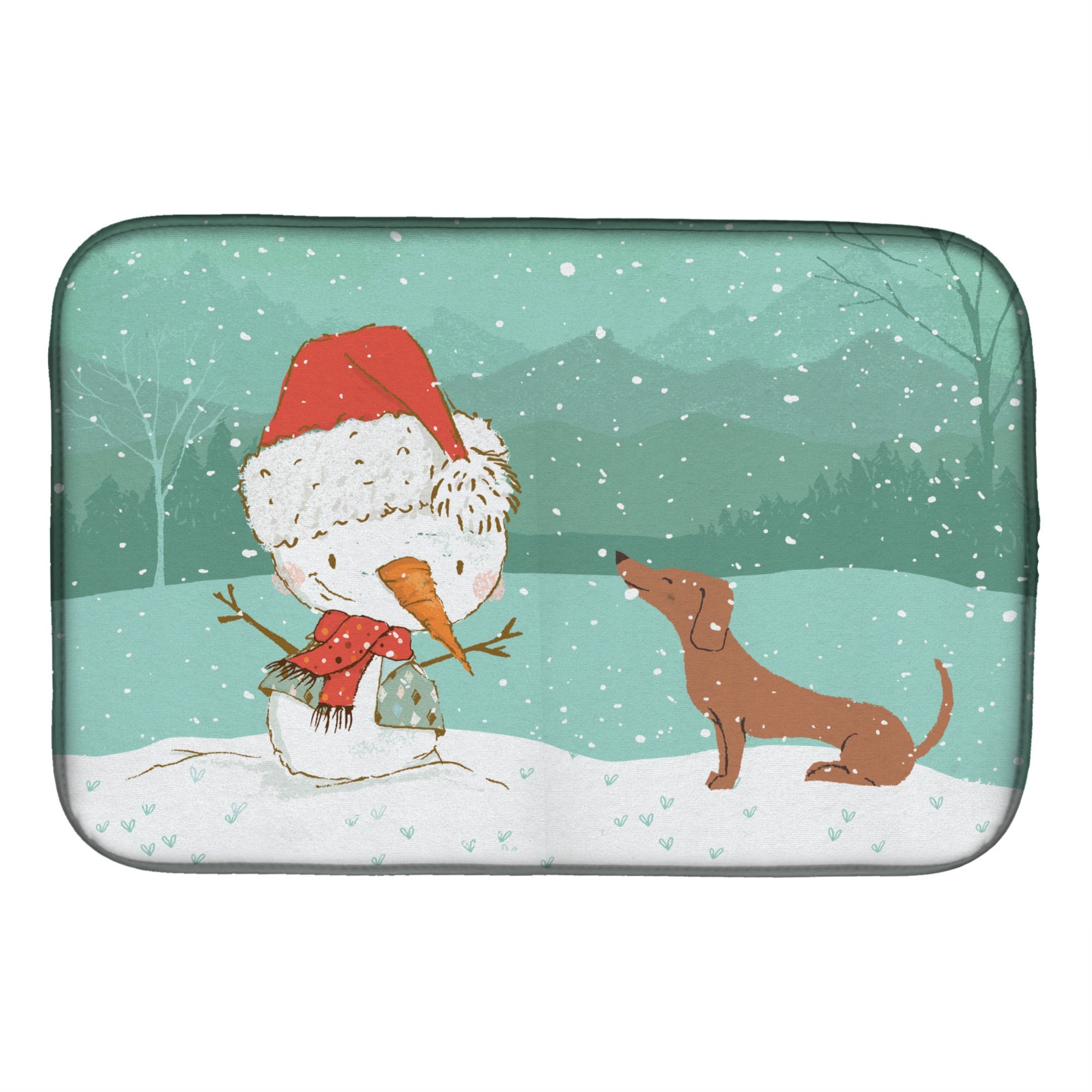 'Caroline'S Treasures Red Dachshund Snowman Christmas Dish Drying Mat, 14 X 21, Multicolor''