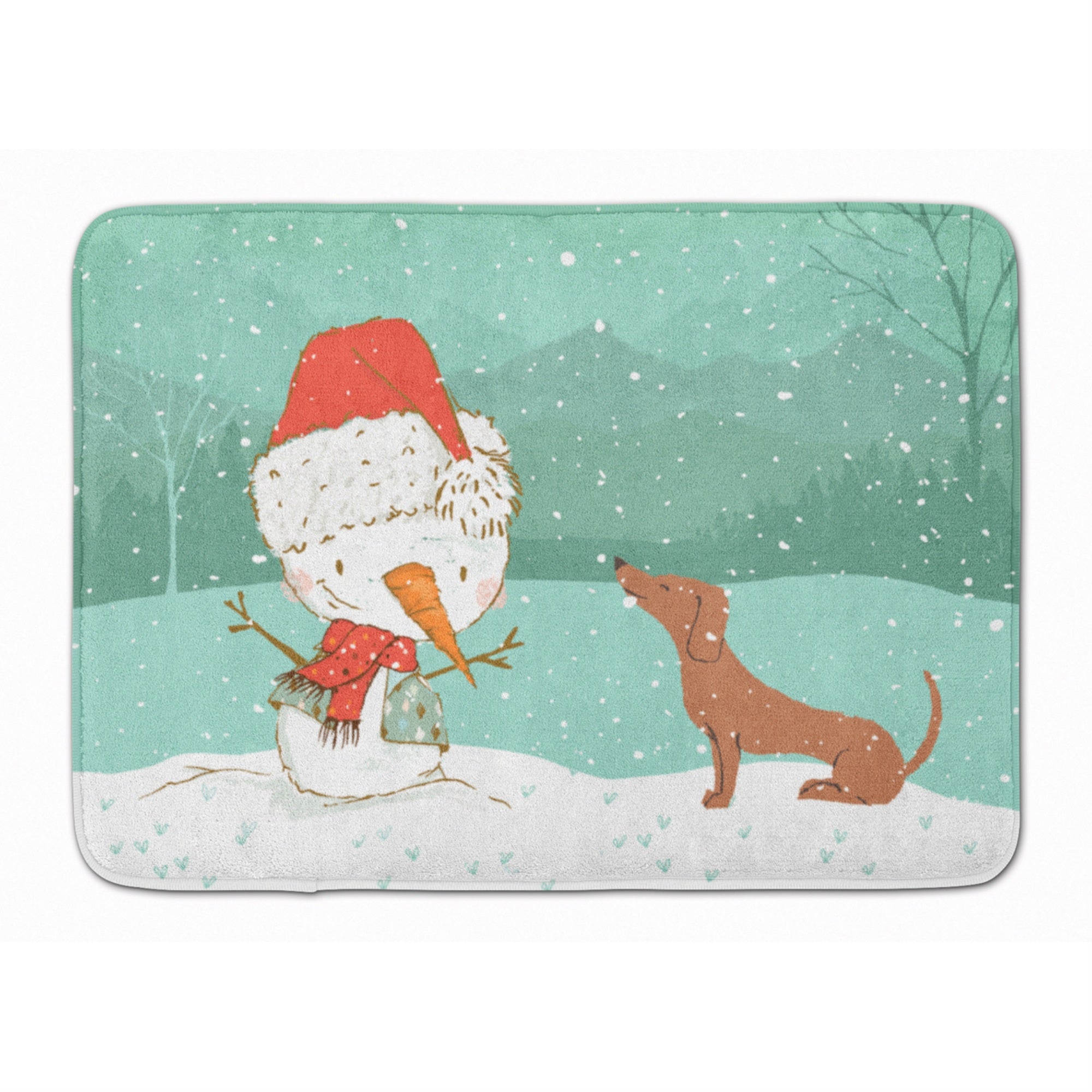 'Caroline'S Treasures Red Dachshund Snowman Christmas Machine Washable Memory Foam Mat, Multicolor''