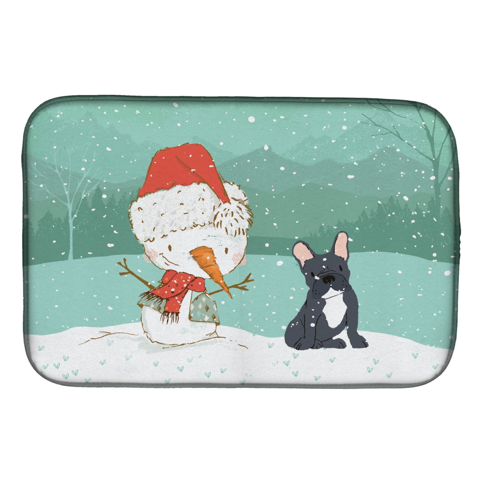'Caroline'S Treasures Black French Bulldog Snowman Christmas Dish Drying Mat, 14 X 21''