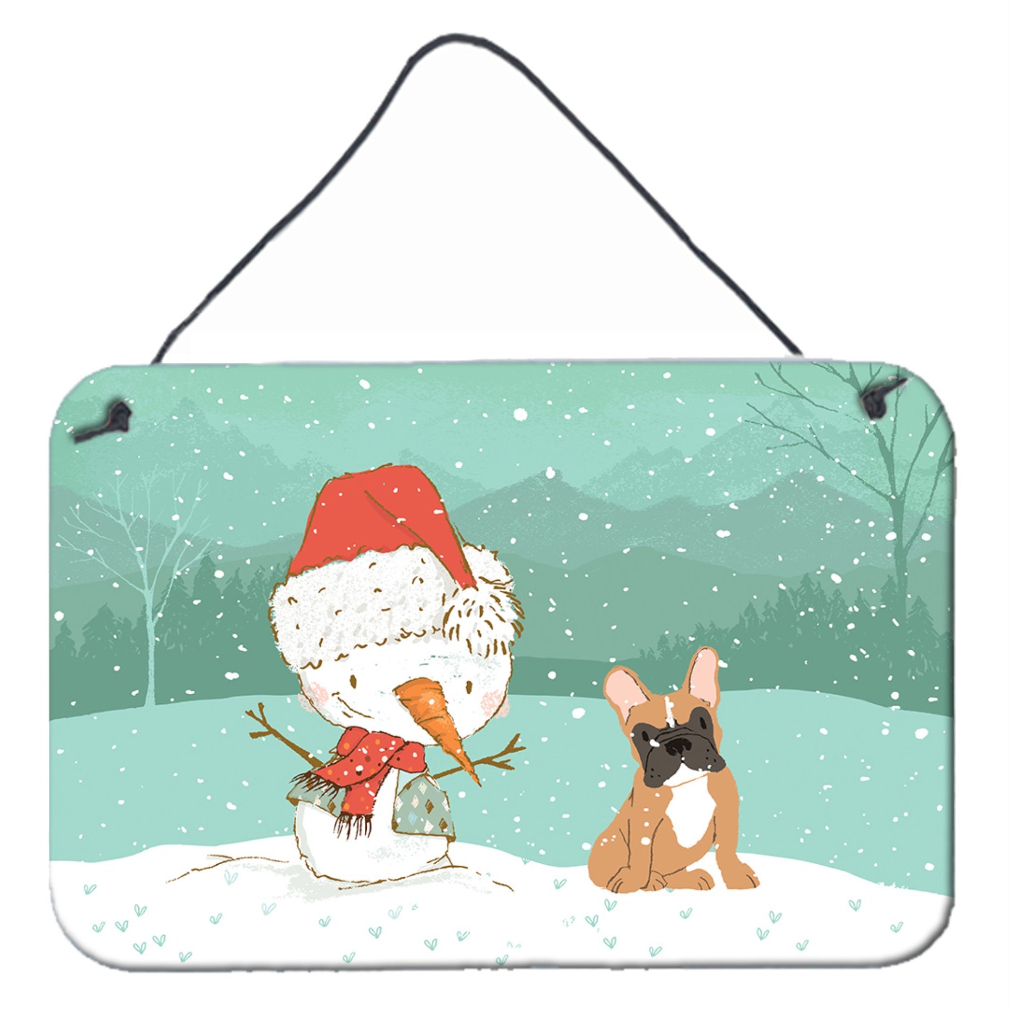 'Caroline'S Treasures Fawn French Bulldog Snowman Christmas Wall Or Door Hanging Prints, Multicolor''