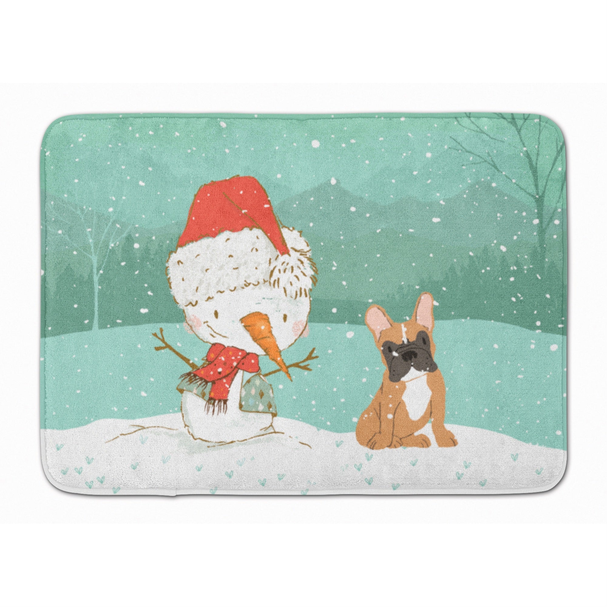 'Caroline'S Treasures Fawn French Bulldog Snowman Christmas Machine Washable Memory Foam Mat, Multicolor''