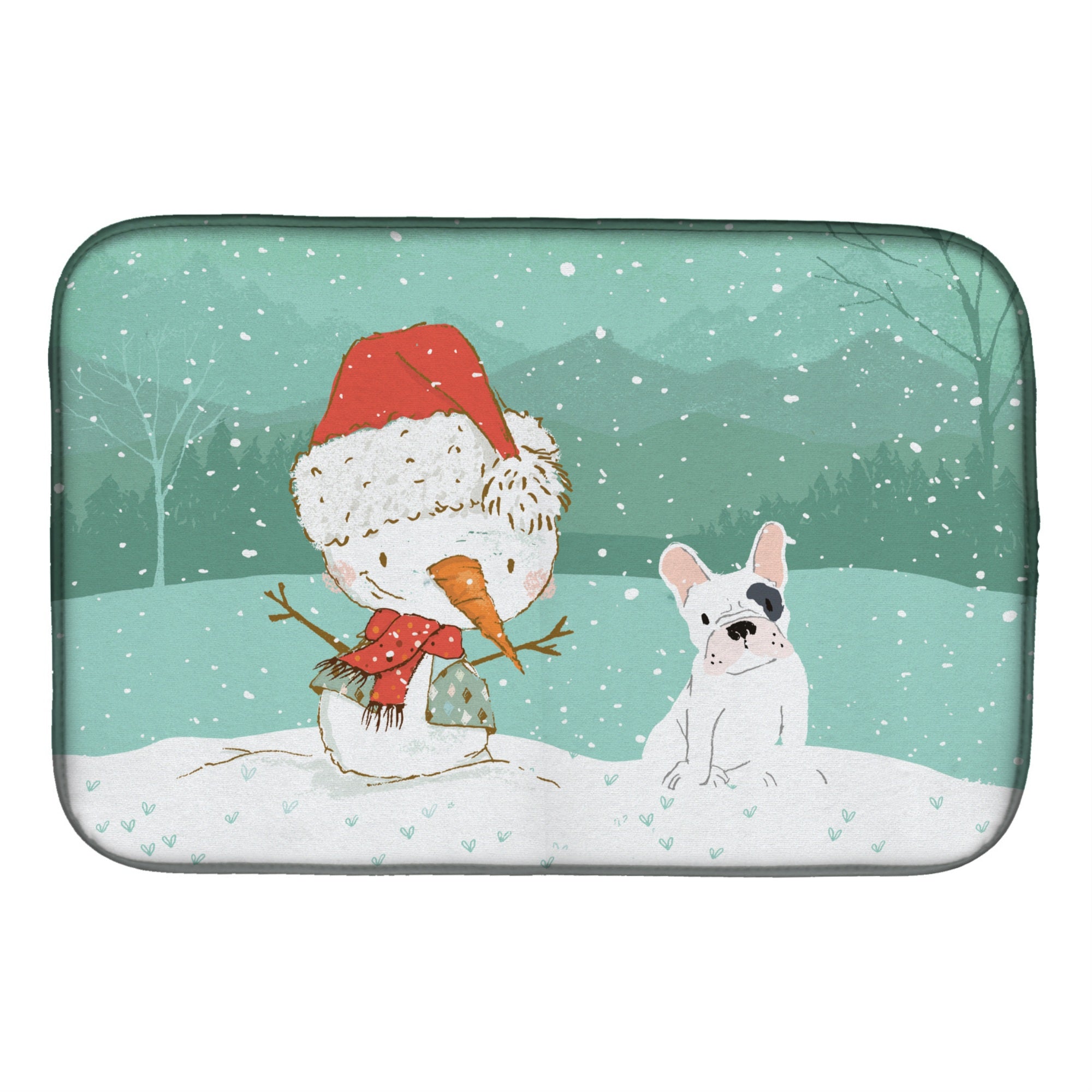 'Caroline'S Treasures Piebald French Bulldog Snowman Christmas Dish Drying Mat, 14 X 21''