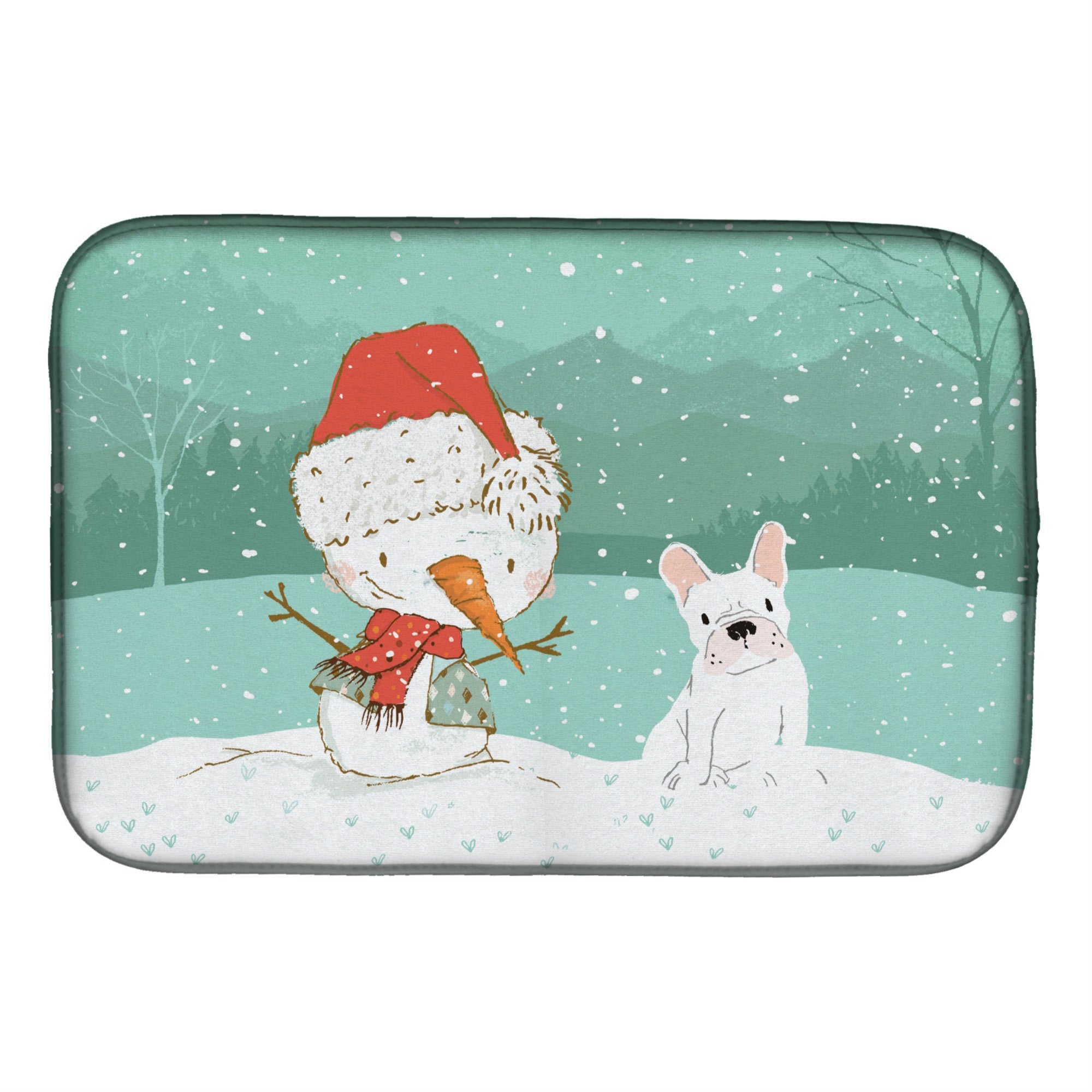 'Caroline'S Treasures White French Bulldog Snowman Christmas Dish Drying Mat, 14 X 21''