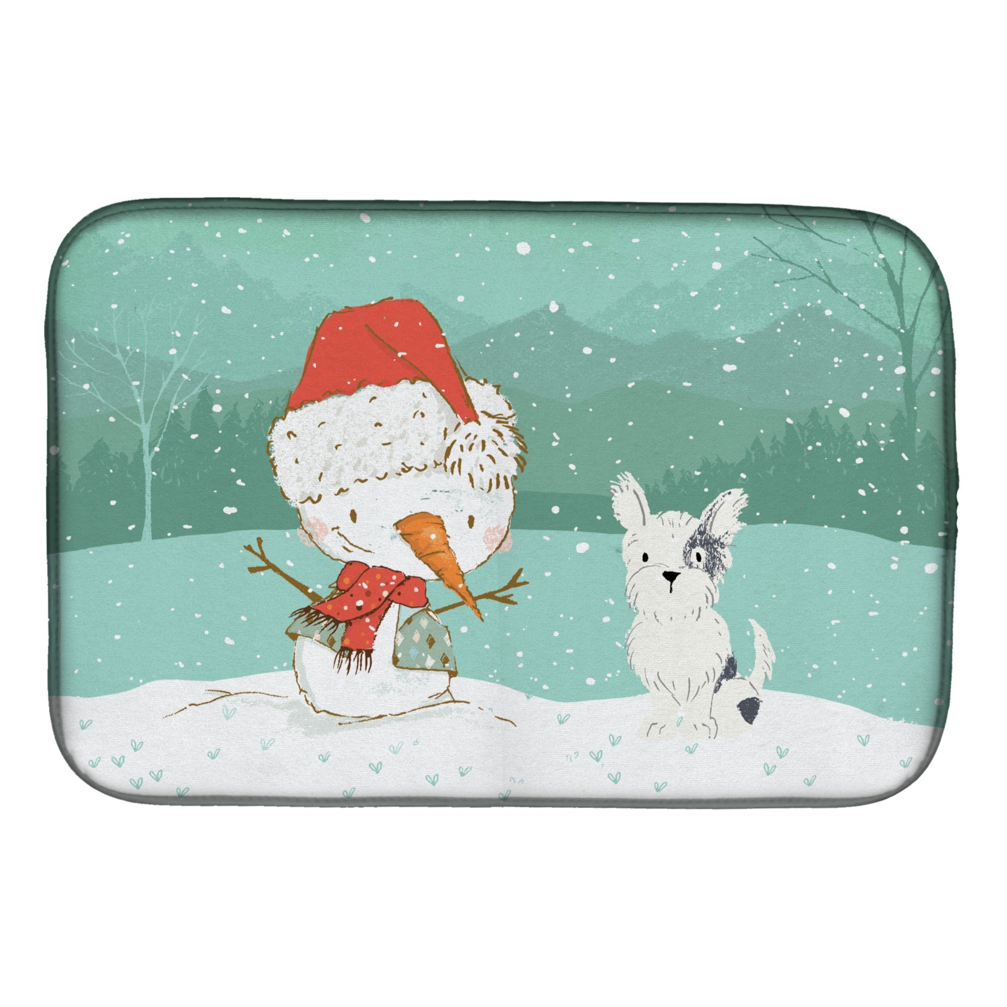 'Caroline'S Treasures Black And White Terrier Snowman Christmas Dish Drying Mat, 14 X 21, Multicolor''