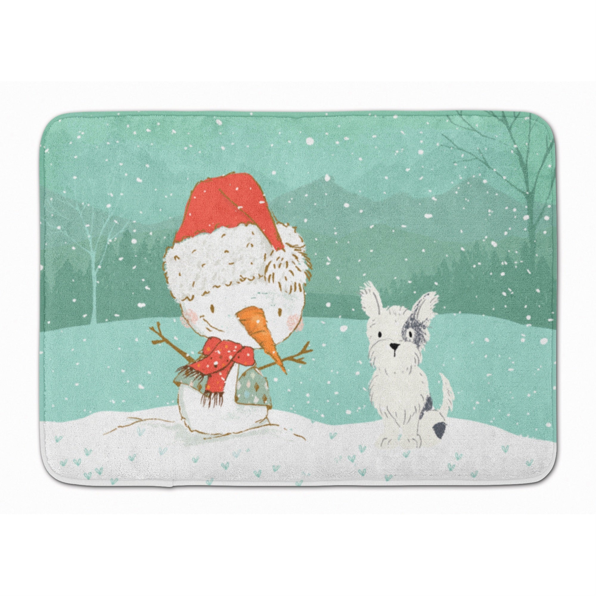 Caroline'S Treasures White Black Terrier Snowman Christmas Machine Washable Memory Foam Mat