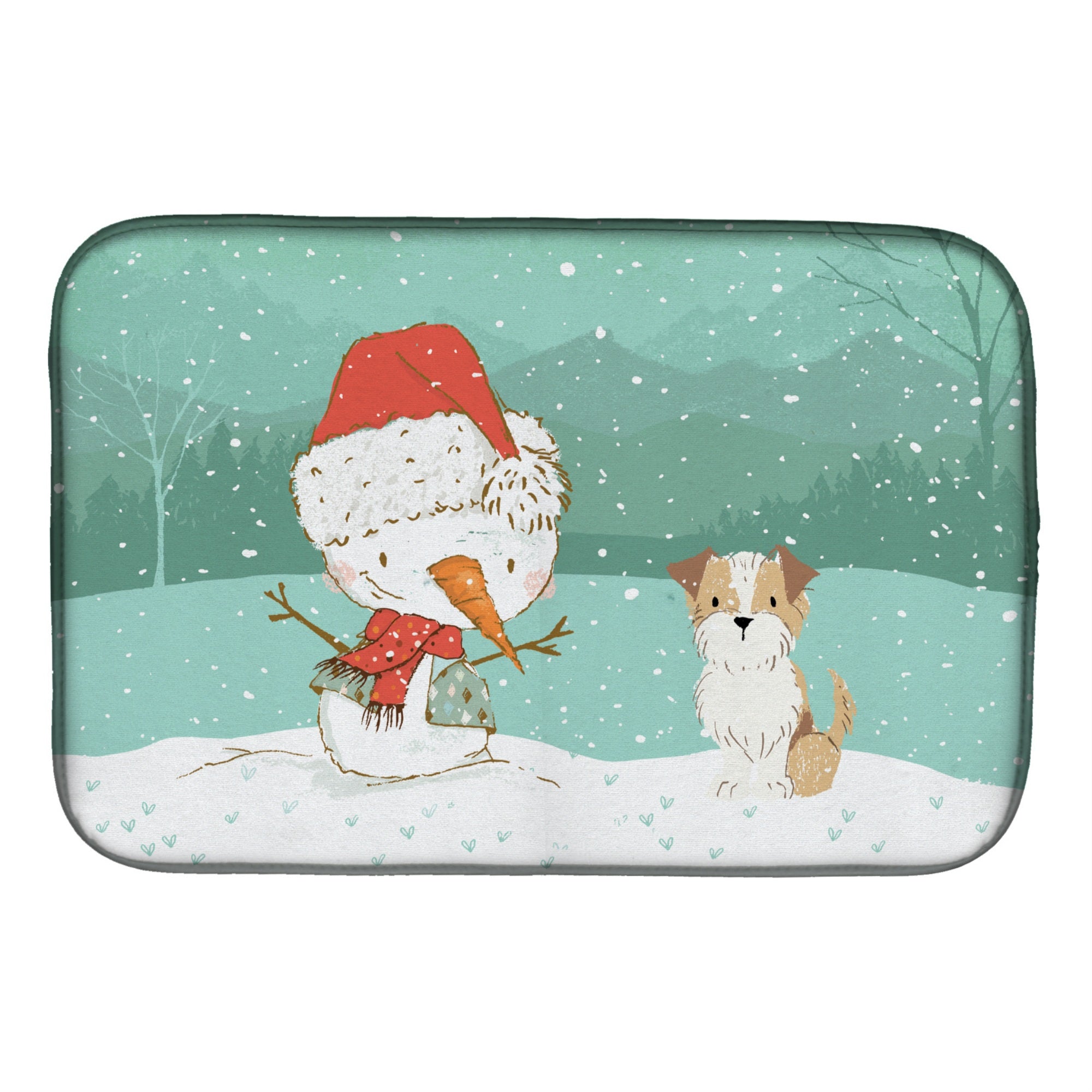 'Caroline'S Treasures Brown And White Terrier Snowman Christmas Dish Drying Mat, 14 X 21, Multicolor''