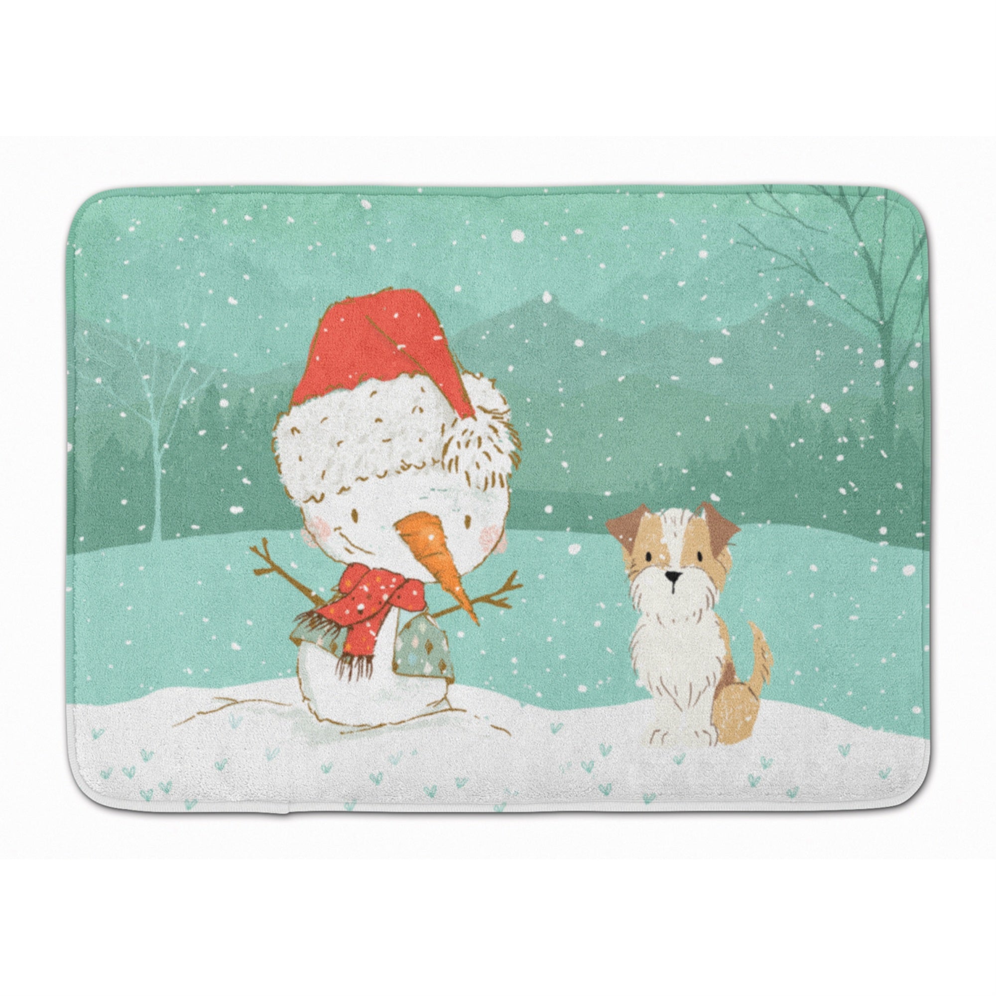 Caroline'S Treasures White Brown Terrier Snowman Christmas Machine Washable Memory Foam Mat