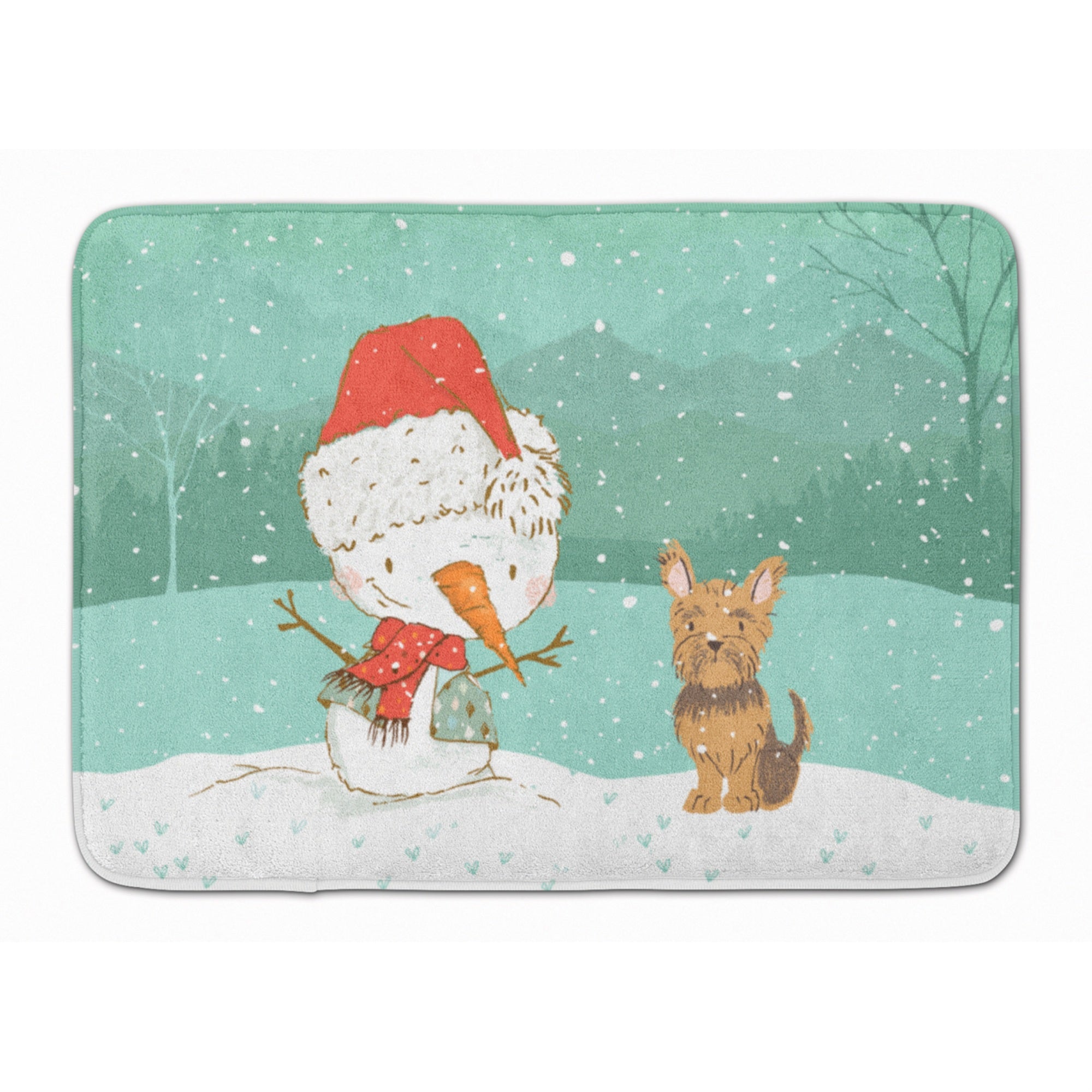 'Caroline'S Treasures Yorkie Cropped Ears Snowman Christmas Machine Washable Memory Foam Mat, Multicolor''